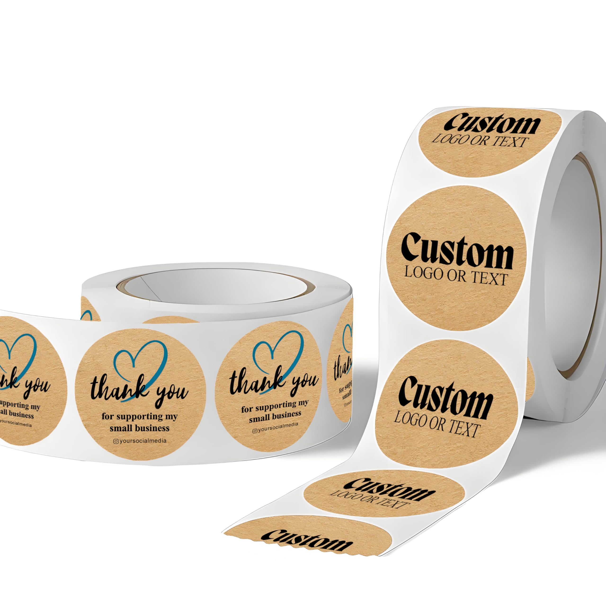 100-1000pcs Custom Round Kraft Paper Roll Stickers,Personalized Handmade with Love Labels,Custom Thank You Labels,Custom Stickers for Party Favors,