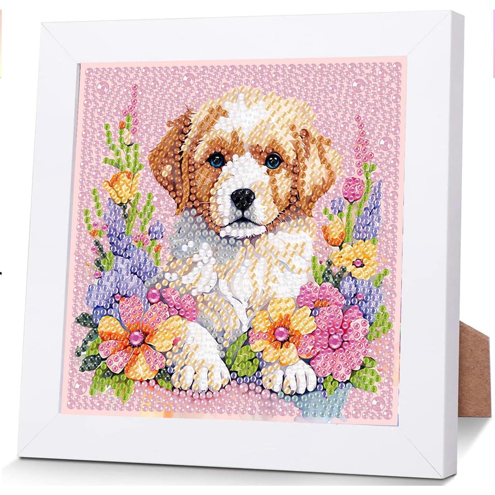 Viart Dog Diamond Art for Kids with Frame-Dogs Diamond Painting for Kids, Animal Small Diamond Art Kits, Easy DIY Crystal Mosaic Kits for Children Girls Boys Gifts (7x7inch) โ image 1