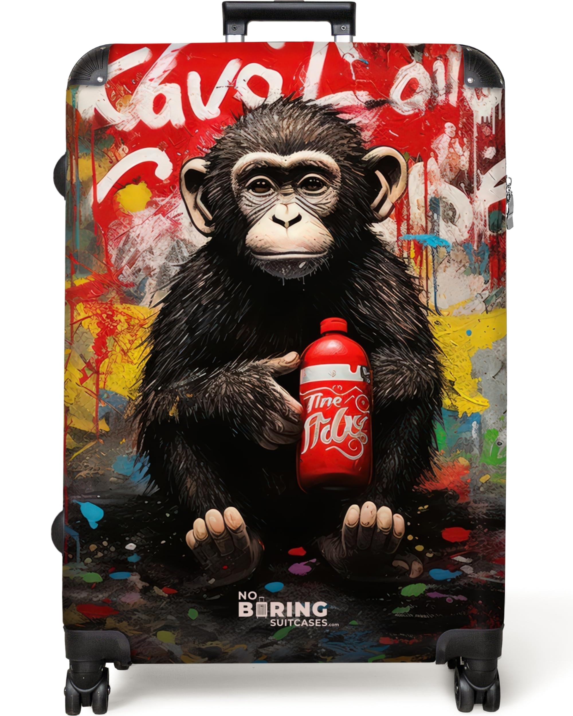 NoBoringSuitcases.com® Koffer XL Groß 77x51.5x28 cm Hartschale Reisekoffer 4 Rollen Leicht Koffer Trolley Hartschalenkoffer Graffiti - AFFE - Cola