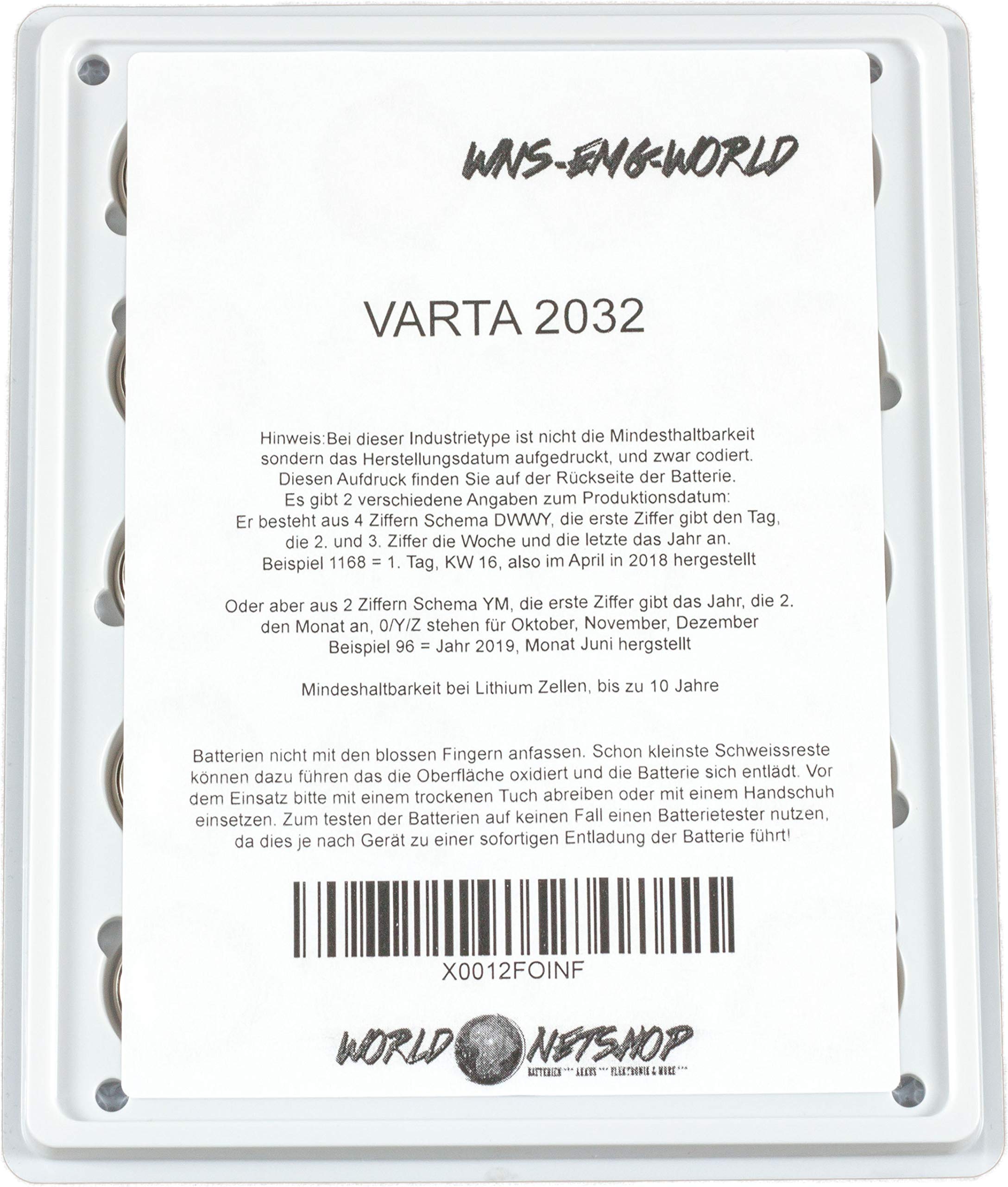 CR2032 Varta Lithium Knopfzelle 3V / 230 MAh Versandkostenfrei