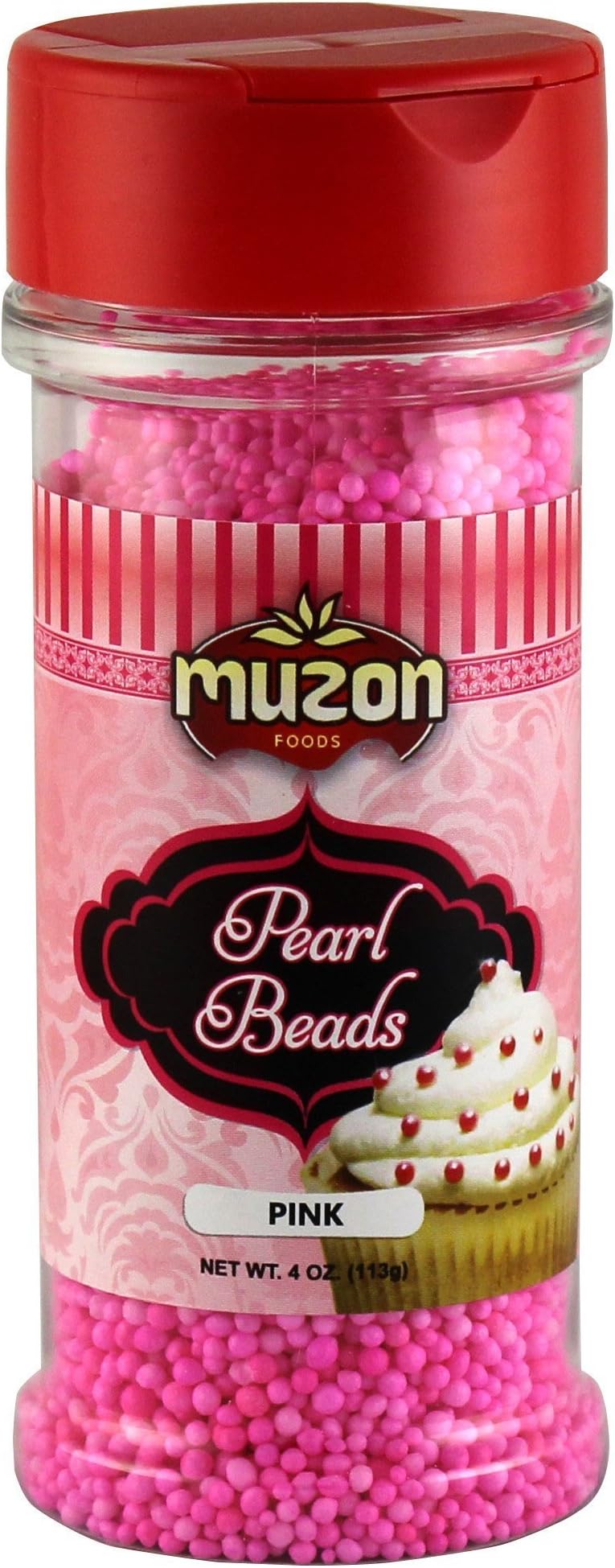 Muzon Foods Candy Cane Decorations, Pink Edible Sugar Pearls, Pearl Beads Pink, Dragees Decoration
