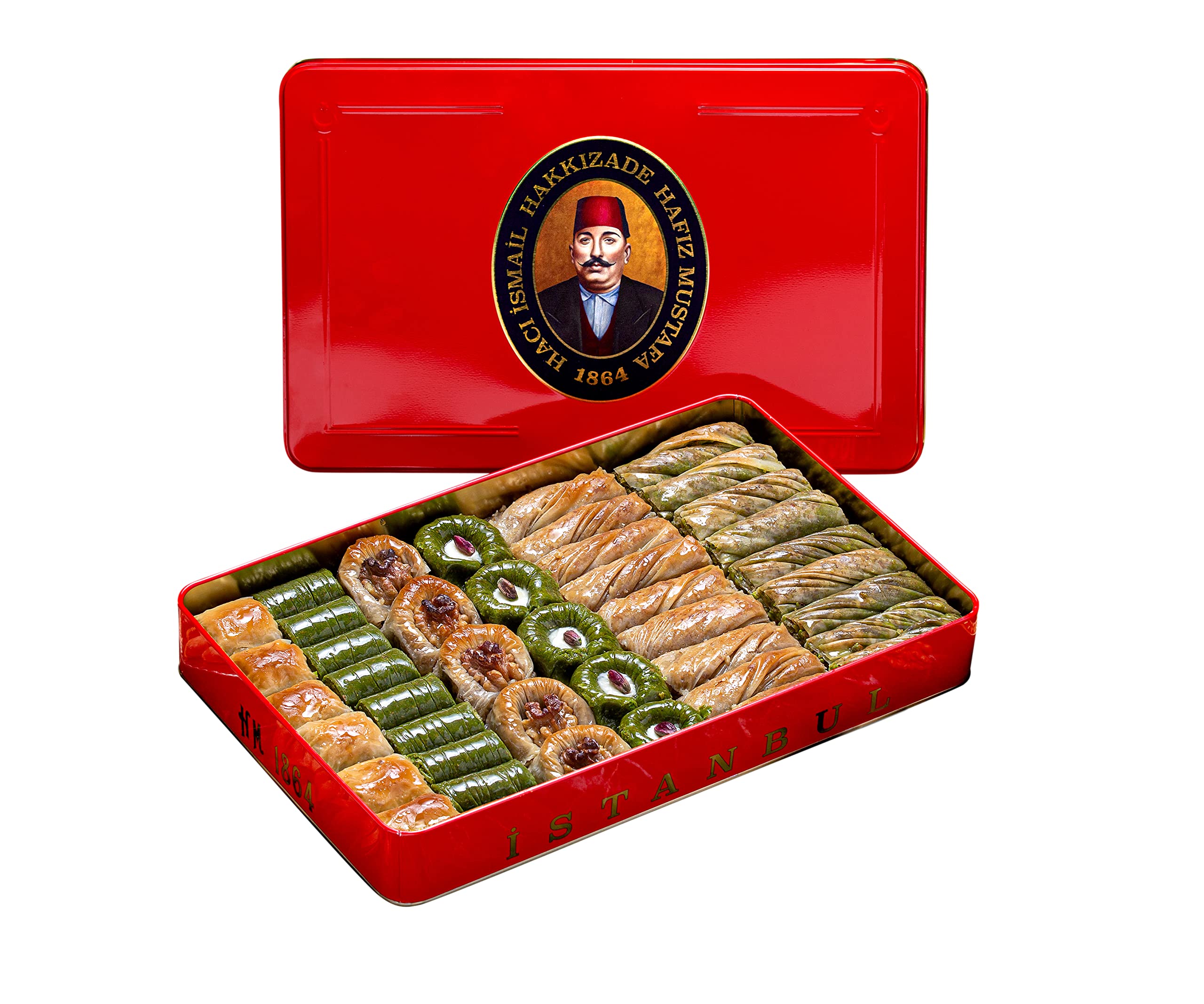 Hafiz Mustafa 1864 Istanbul Baklava Pastry Box - Baked Baklava Dessert Snacks Made from Fresh Phyllo Dough Sheets, Pistachio, Hazelnut, Walnut - Turkish Sweets Tray Gift Ideas for Birthday, Christmas