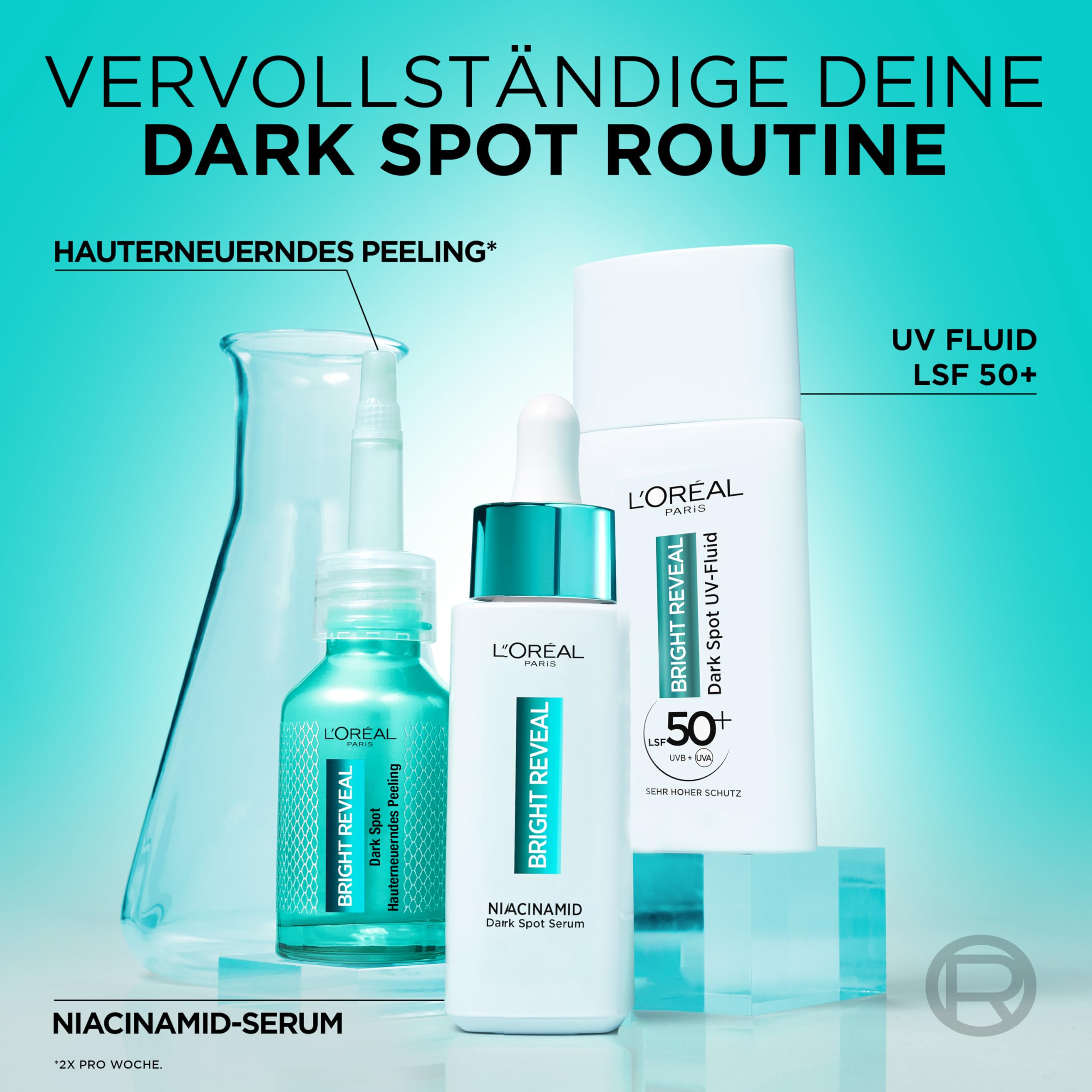 L'Oréal Paris Anti- Pigmentflecken Set: Bright Reveal Niacinamid Serum & UV Fluid LSF50, für strahlende & ebenmäßige Haut
