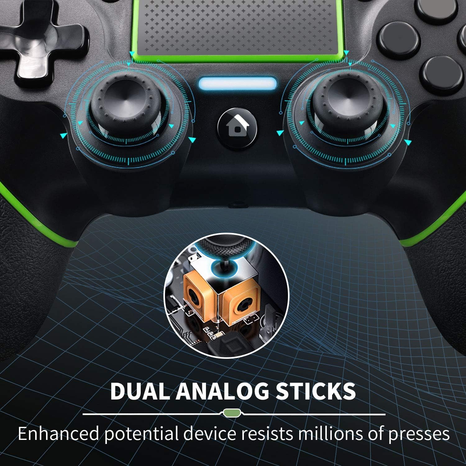 Controller Wireless per PS4, Joystick PS4 Compatibile con PS4/Pro/Slim/PC, Gamepad con Doppia Vibrazione, Sensore Giroscopio a 6 Assi, Turbo, Touch Panel, Jack per Cuffie da 3,5mm