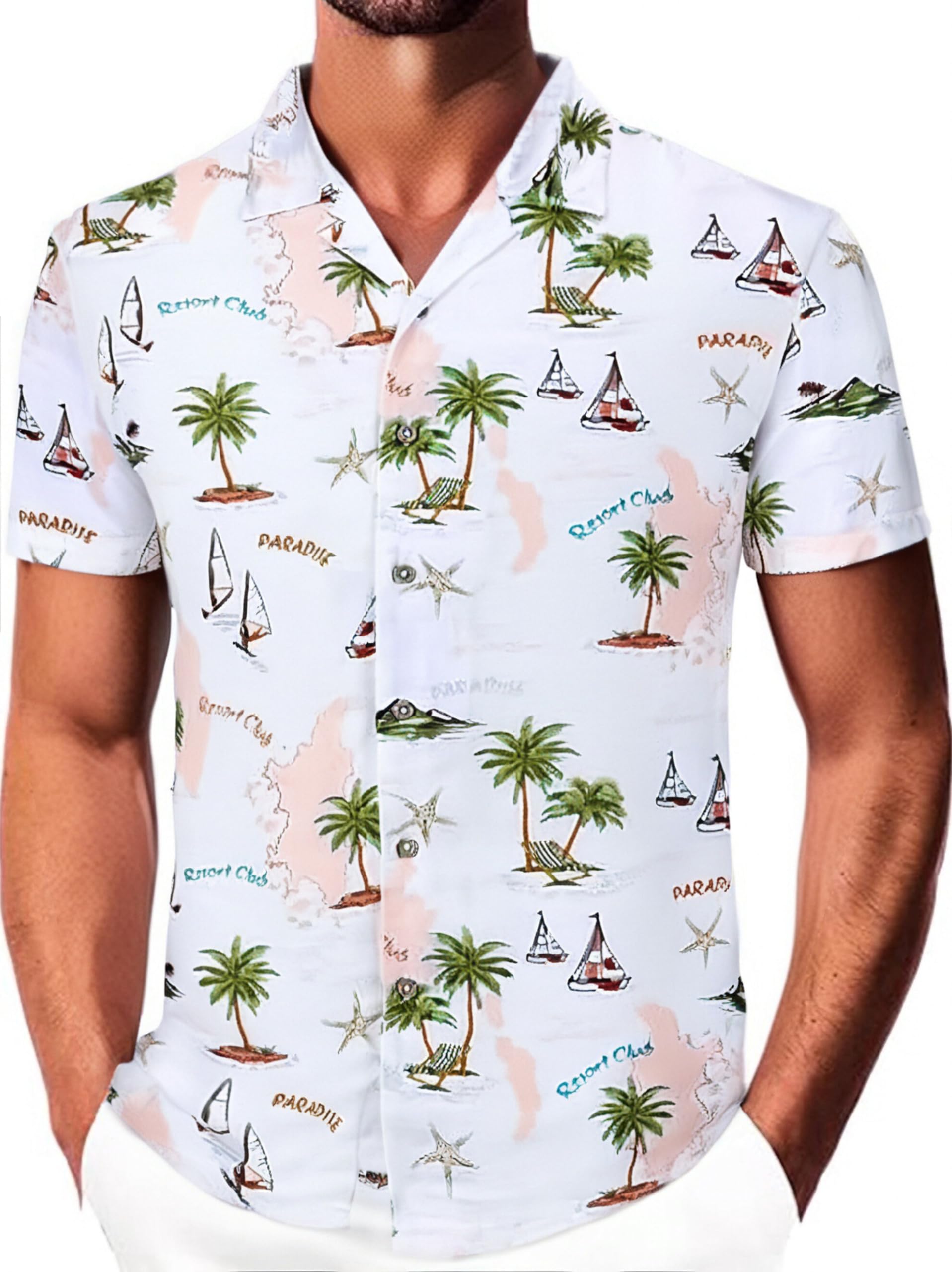 Damipow Mens Unique Pattern Hawaiian Shirt Beach Tropical Button Up Shirts Vacation Cruise Hawaii Summer Clothes