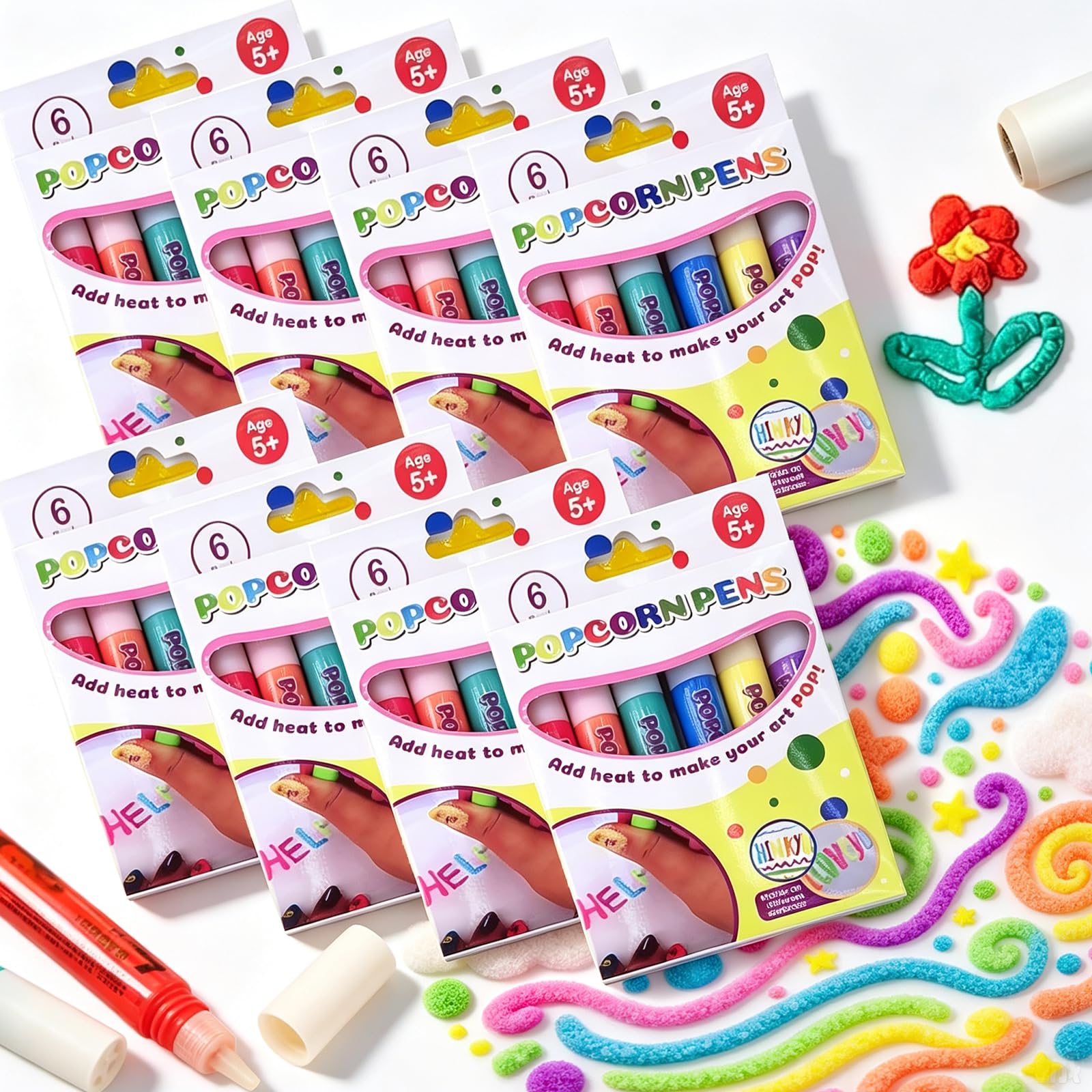 CUOSTU 8 Set 3D Bubble Popcorn Drawing Pens, DIY Puffy Velvet Popcornpens