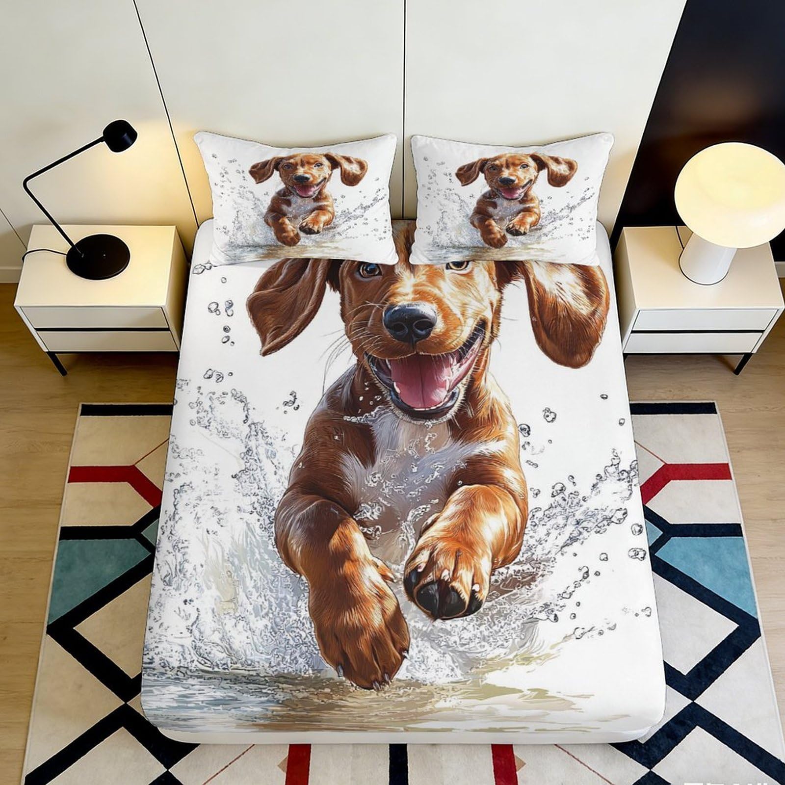 Pnayamiorkfel Style-4 3D Printed Splashing Dog Fitted Sheet Microfiber Soft Washable Bed Cover For Bedroom Guest Room Decor 90X200x25cm