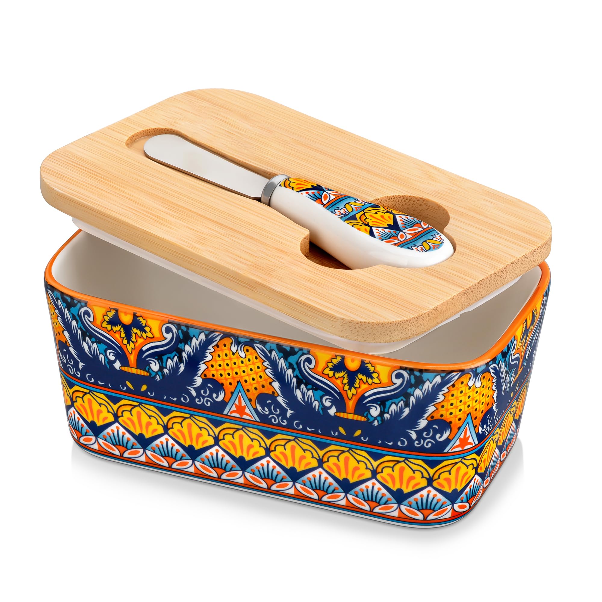 vancasso KRVI 480ml Porcelain Butter Dish with Lid, Andalusian Breeze