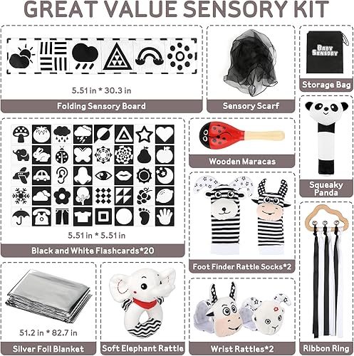 Miniatura 6 de Dreamon 32 piezas de juguetes sensoriales para bebés de alto contraste en blanco y negro para recién nacido de 0 a 3 meses, para desarrollo cerebral