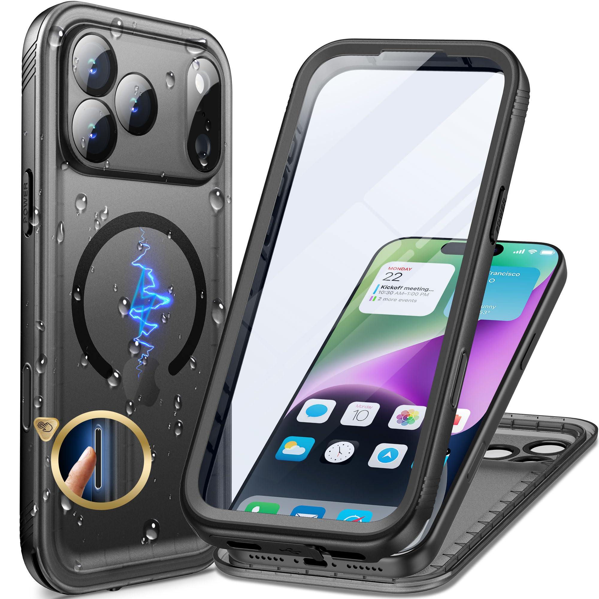 Cozycase Cover TOP 360 Antiurto IP68 Impermeabile Per iPhone 17 Pro/18 Pro | Magnetica Per Magsafe, Rugged Militare, Subacquea Waterproof Case Anti Urto Resistente Antipolvere, Custodia Integrale. Nero