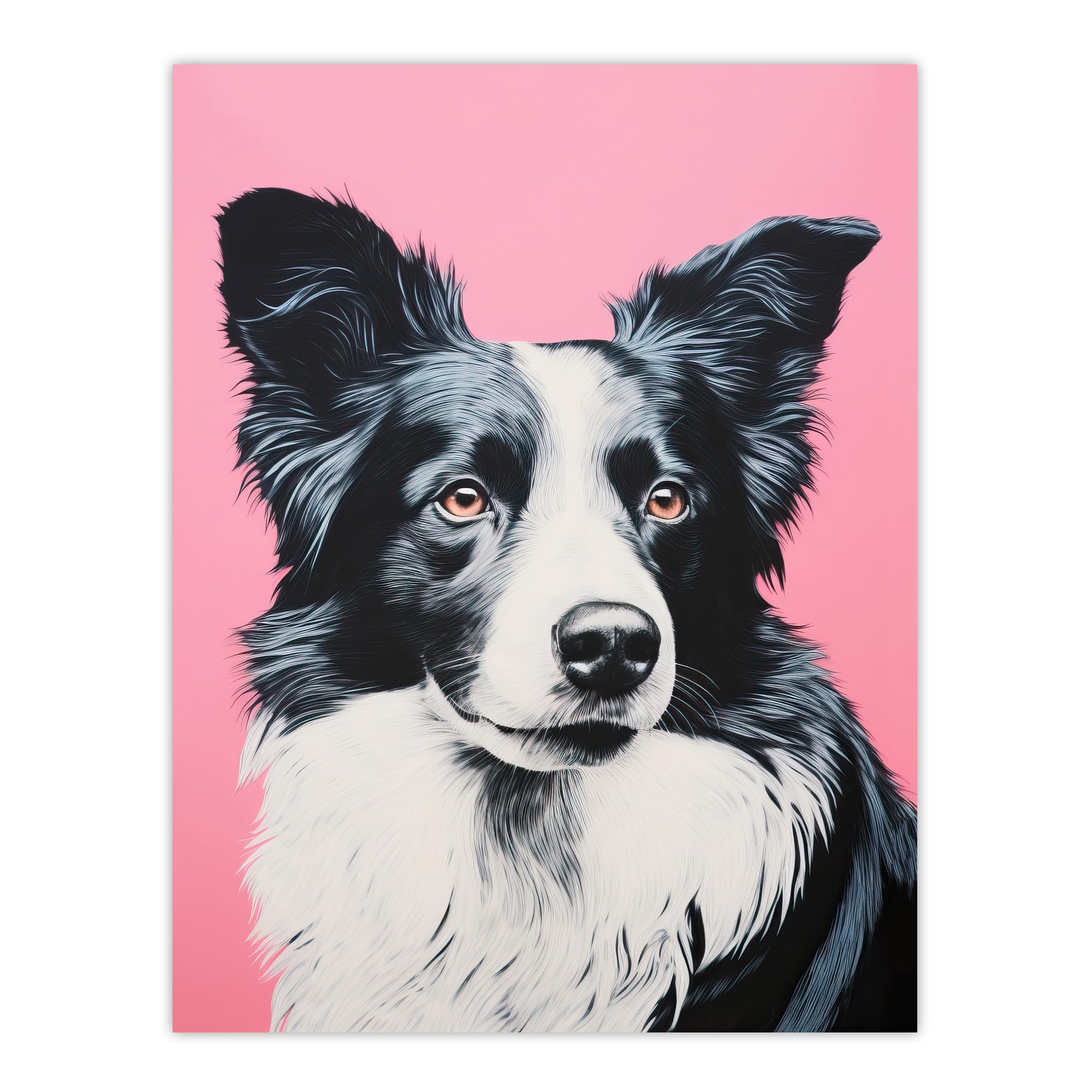 Artery8 Border Collie Pastel Pink Screen Print Risograph Artwork Spot Block Colour Duotone Retro Riso Interior Design Large Wall Art Poster Print Thick Paper 18X24 Inch