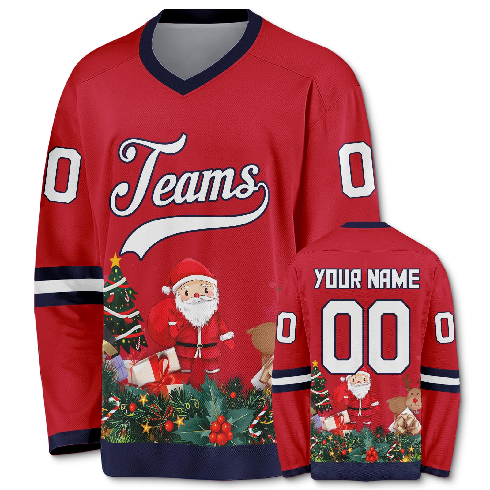 Customized Hockey Jersey Christmas Jersey Santa Claus Customizable Printed Stitched Name Number Hockey Jersey Gift