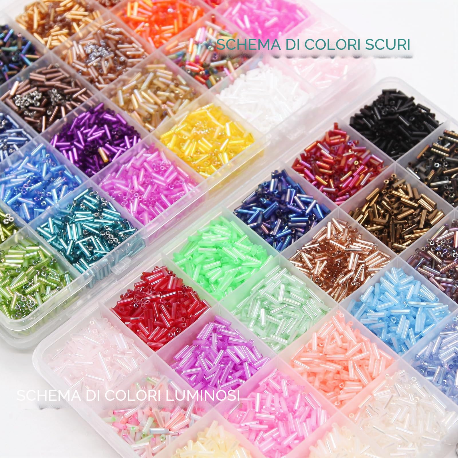 EuTengHao 14400pcs perline di vetro Bugle Seed Beads Kit perline tubo per braccialetto fai da te collane artigianato gioielli Making Supplies (7 mm, 300 per colore, 48 colori)