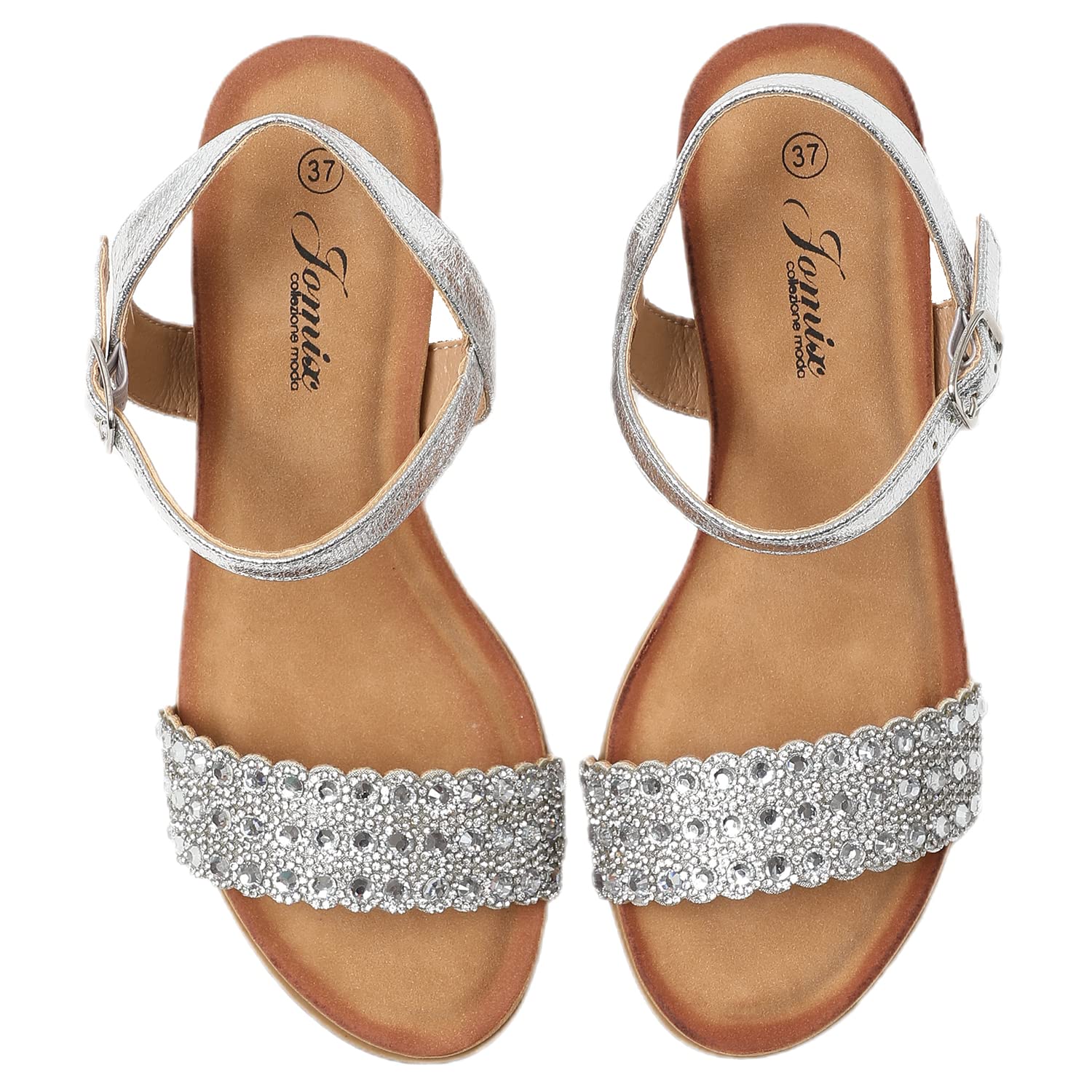 JOMIX Sandali Donna Estive Tacco Zeppa Eleganti Comodi Decorato con Strass