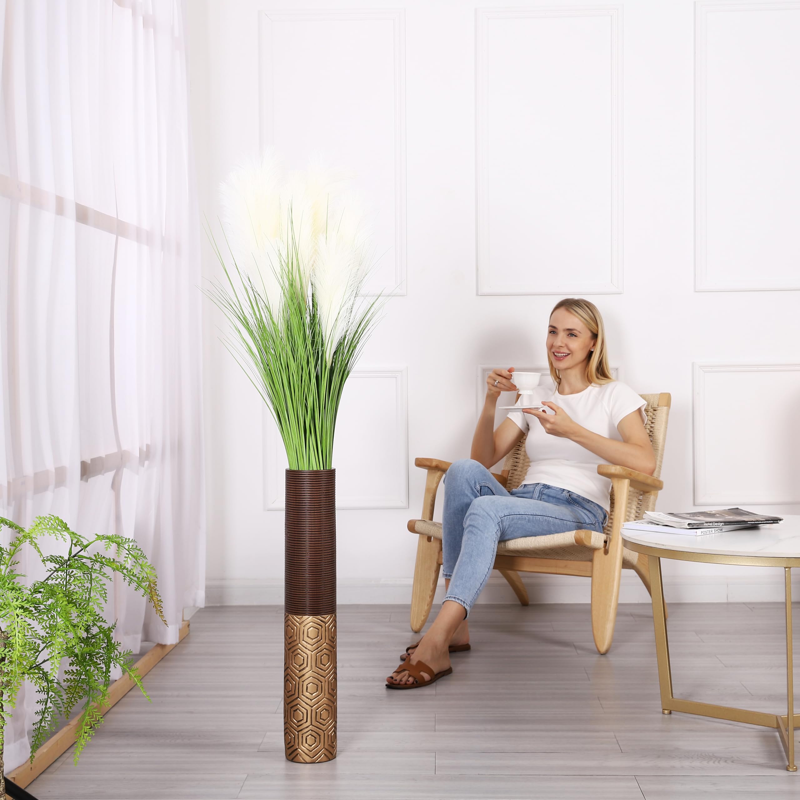 Leewadee Grande Vaso da Terra 65 cm - Alto Poliresina per Erbe della Pampa, Fiori Secchi & Freschi