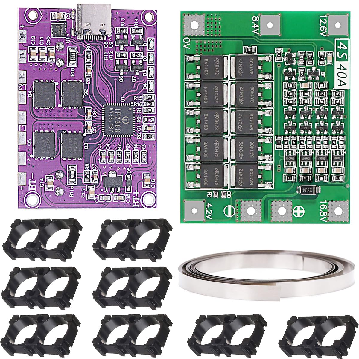 Charging Module Schnelllademodul IP2368 Bidirektionales 100-W-Buck-Boost-Schnellladen Typ-C-Schnittstelle 4S-Schnellladeplatine mit Nickelstreifen-Lithiumbatterie-Sitzhalterungs-Schutzplatine