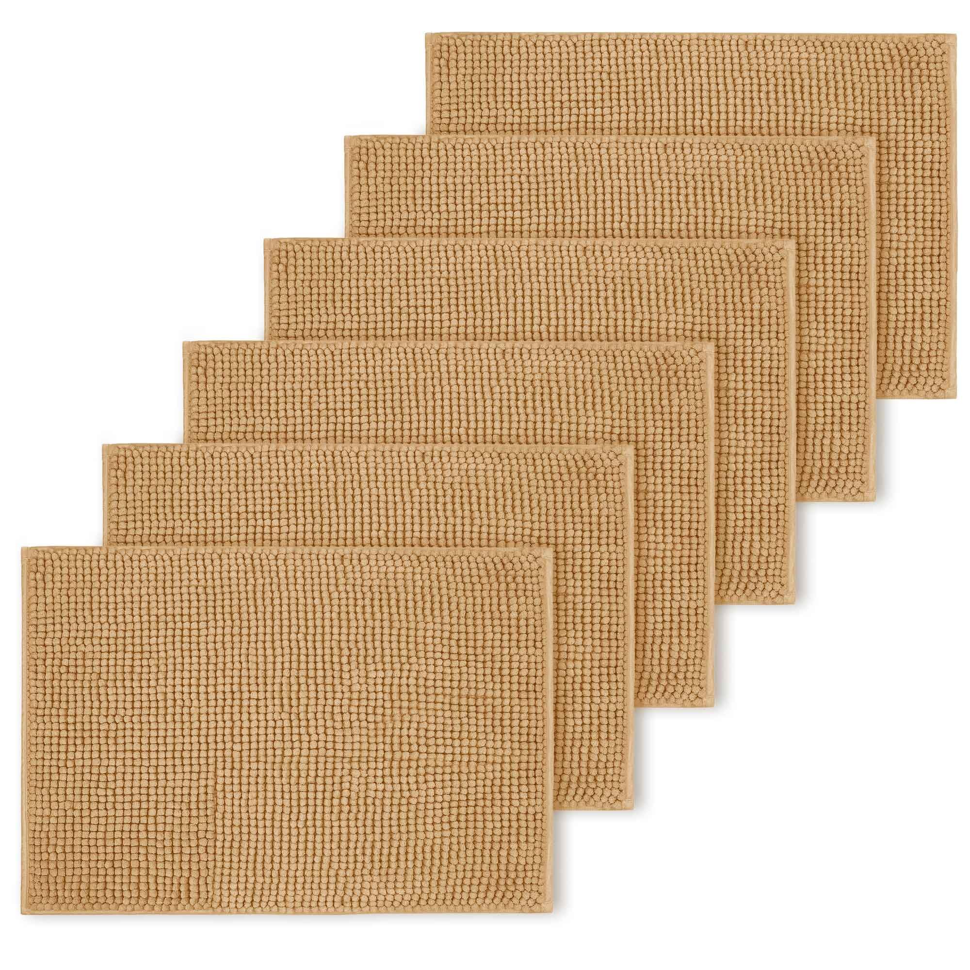 BedLooms Beige Bath Mat Non Slip Anti Mould (6 pack) - Machine Washable Bath Mats 50x80cm Chenille Bathroom Mat Super Absorbent Extra Soft Fluffy Shower Mat โ image 1