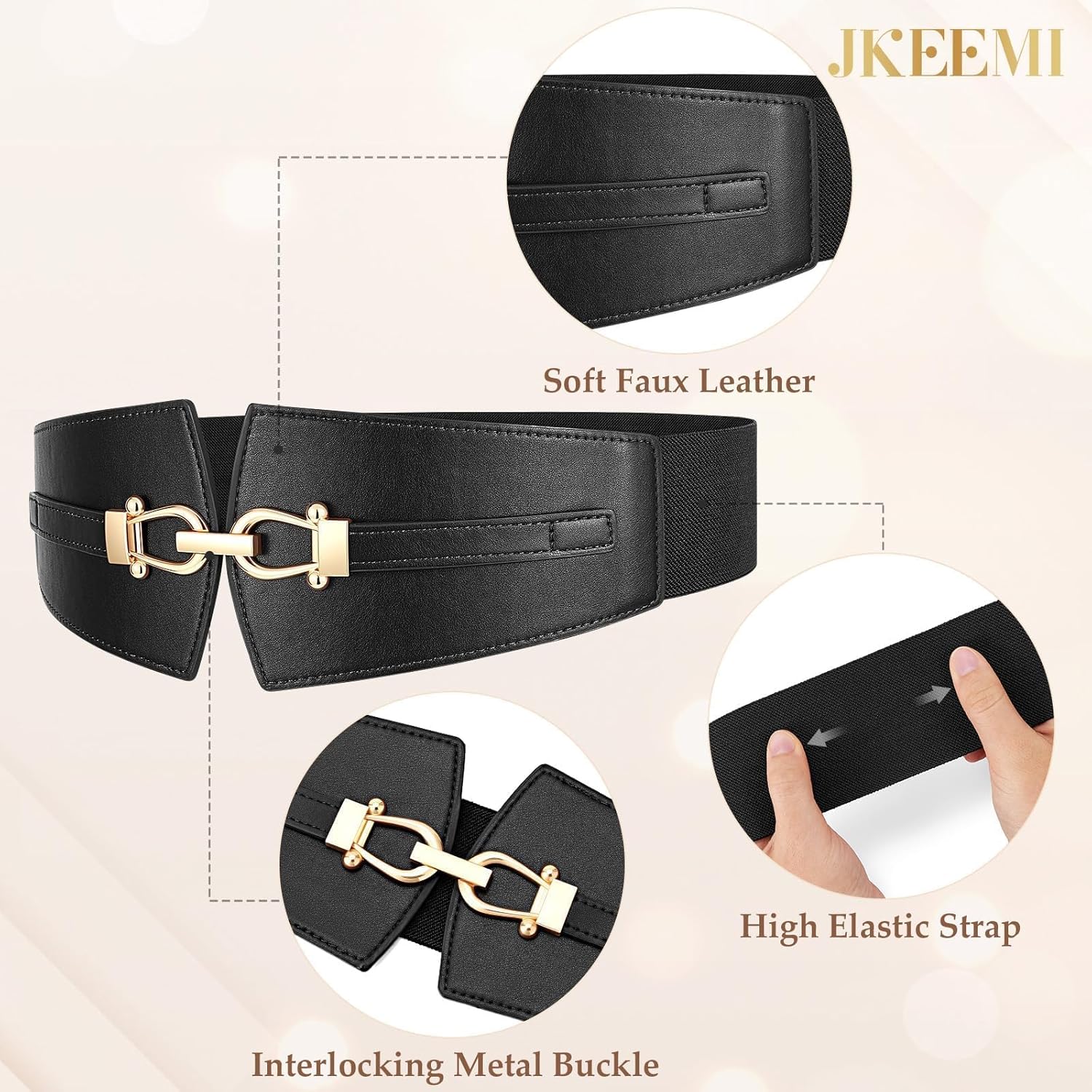 Wide Elastic Belts for Women Stretch Belt Gold Buckle Stretchy Waist Belts for Dresses Coats - Image 2