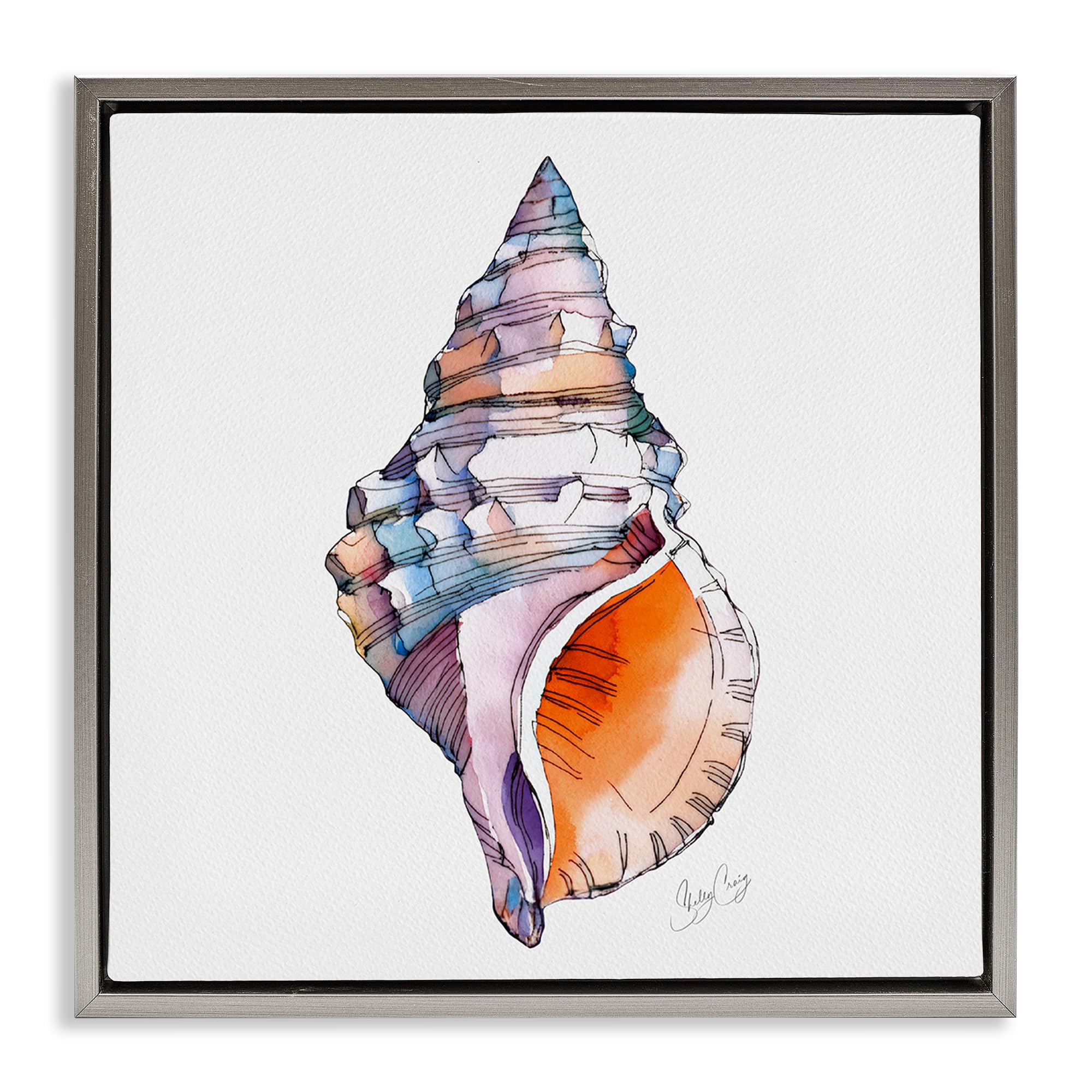 Stupell Industries Luster Gray (Matte) 'Sunrise Conch Shell'| Floating Frame Canvas Art