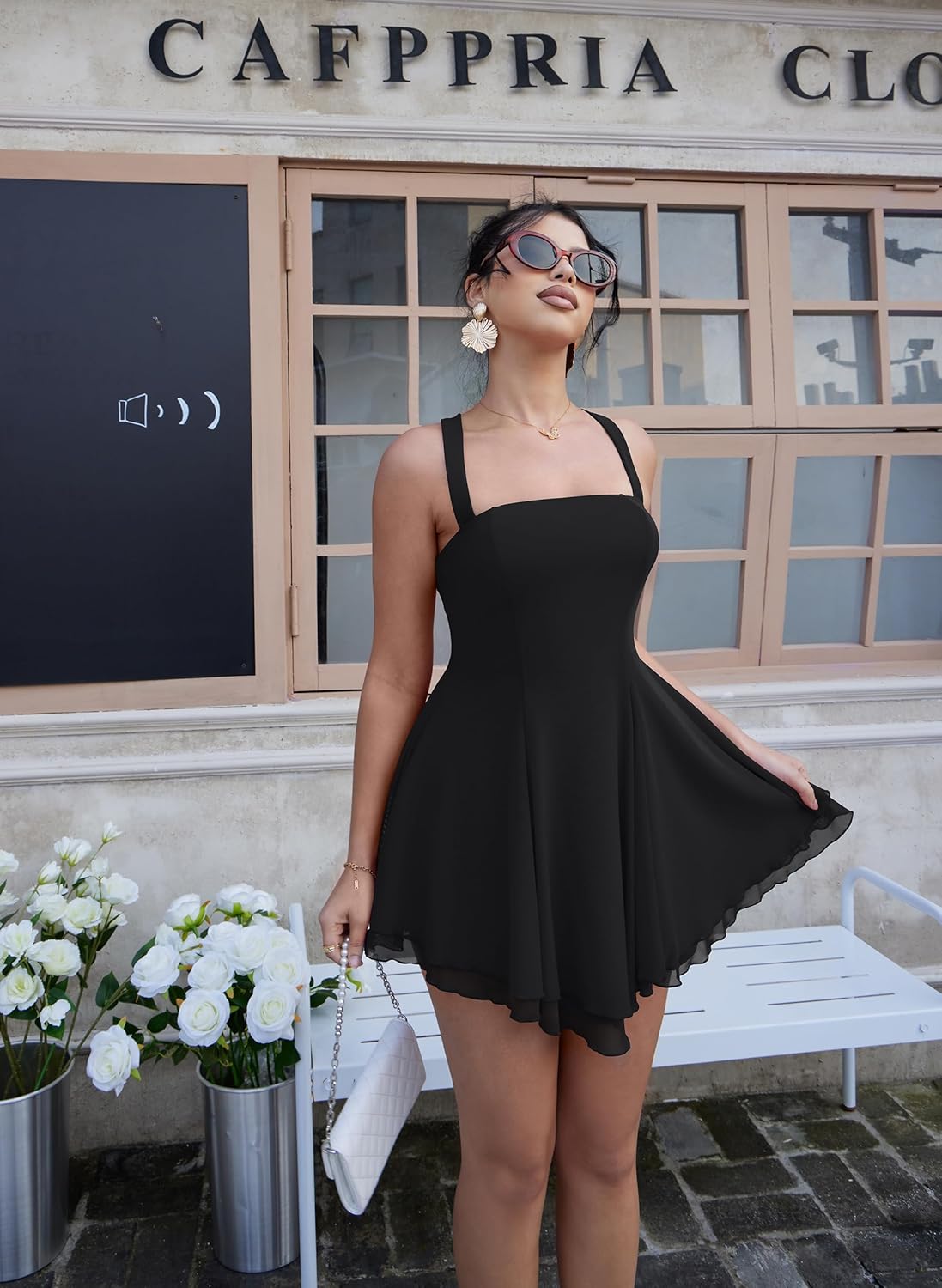 GOBLES Women's Summer Sexy Backless Sleeveless Square Neck Flowy A-Line Mini Party Dress - Image 4