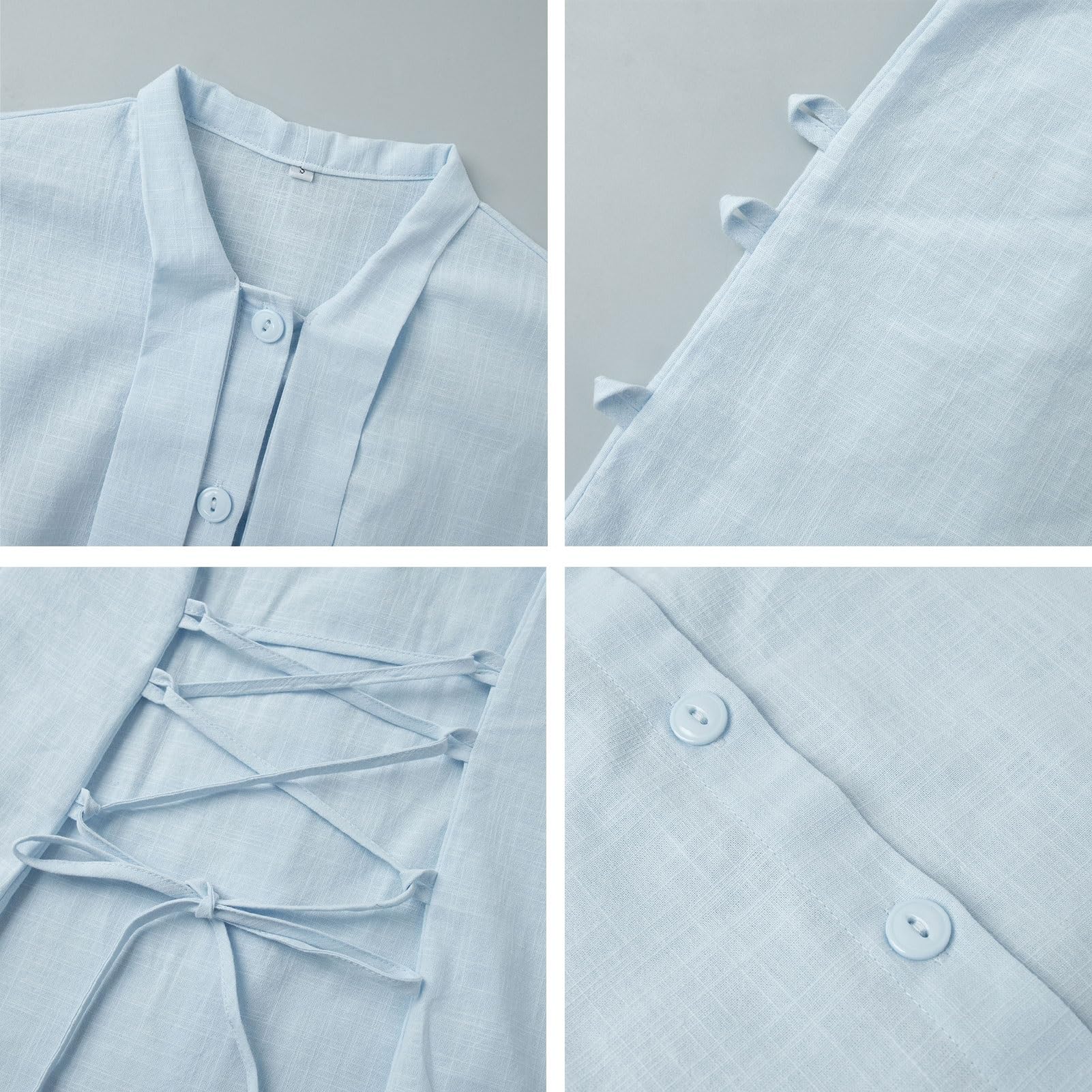 Blusa de Algodón con Botones y Manga Larga for Mujer, Camisa con Cinturón for Oficina e Informal