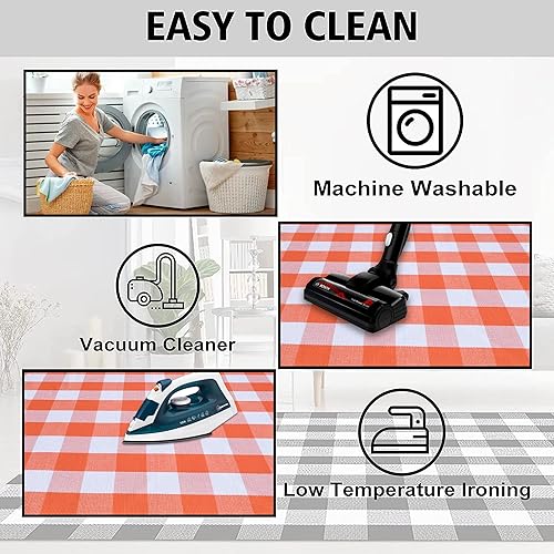 Miniatura 6 de Alfombra de cuadros naranja y blanco, 28 x 43 pulgadas, tapete decorativo de algodón lavable a mano tejido a mano para puerta, tapete de otoño para