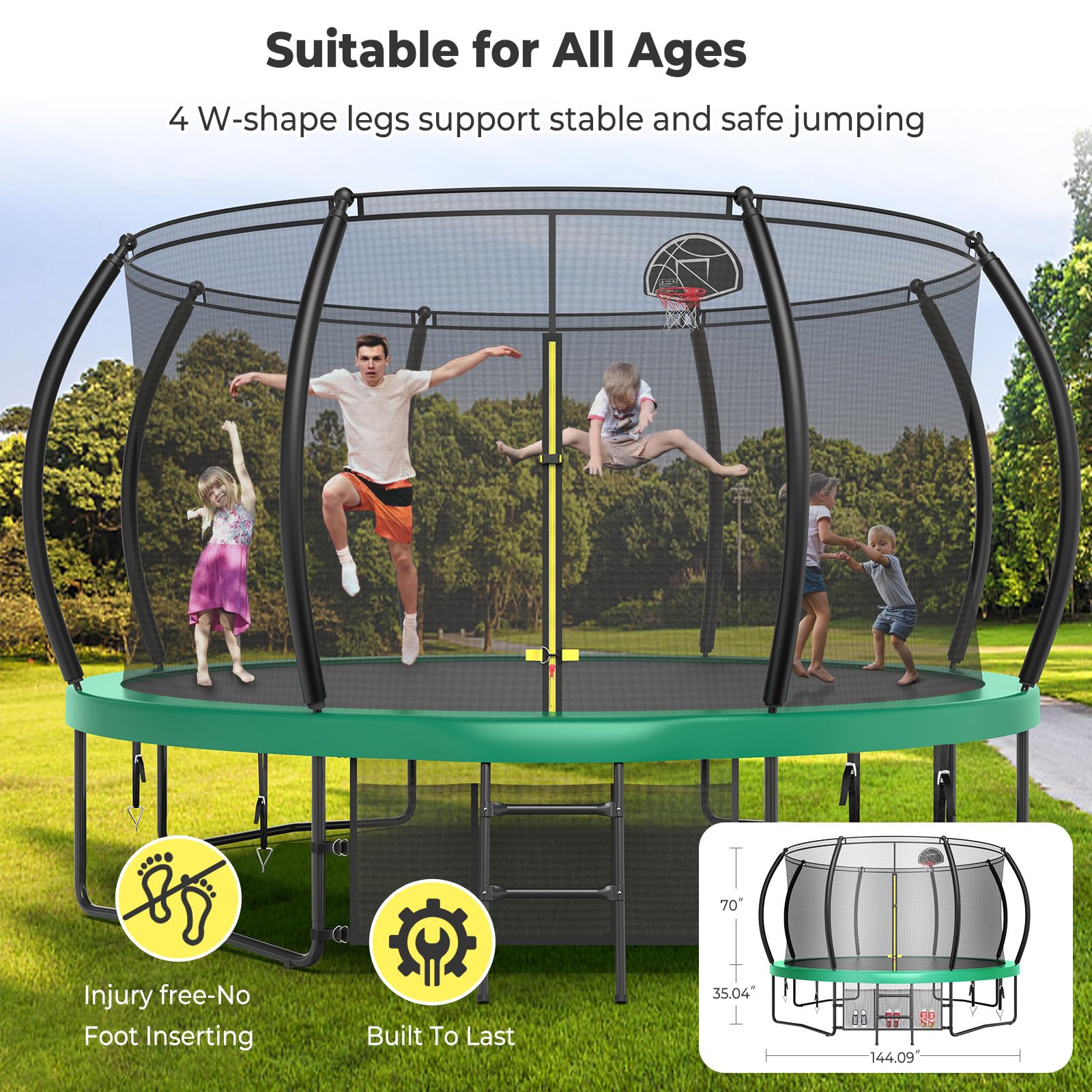 Lyromix Upgrade 12 14 15 16FT Trampoline for Kids and Adults, Outdoor