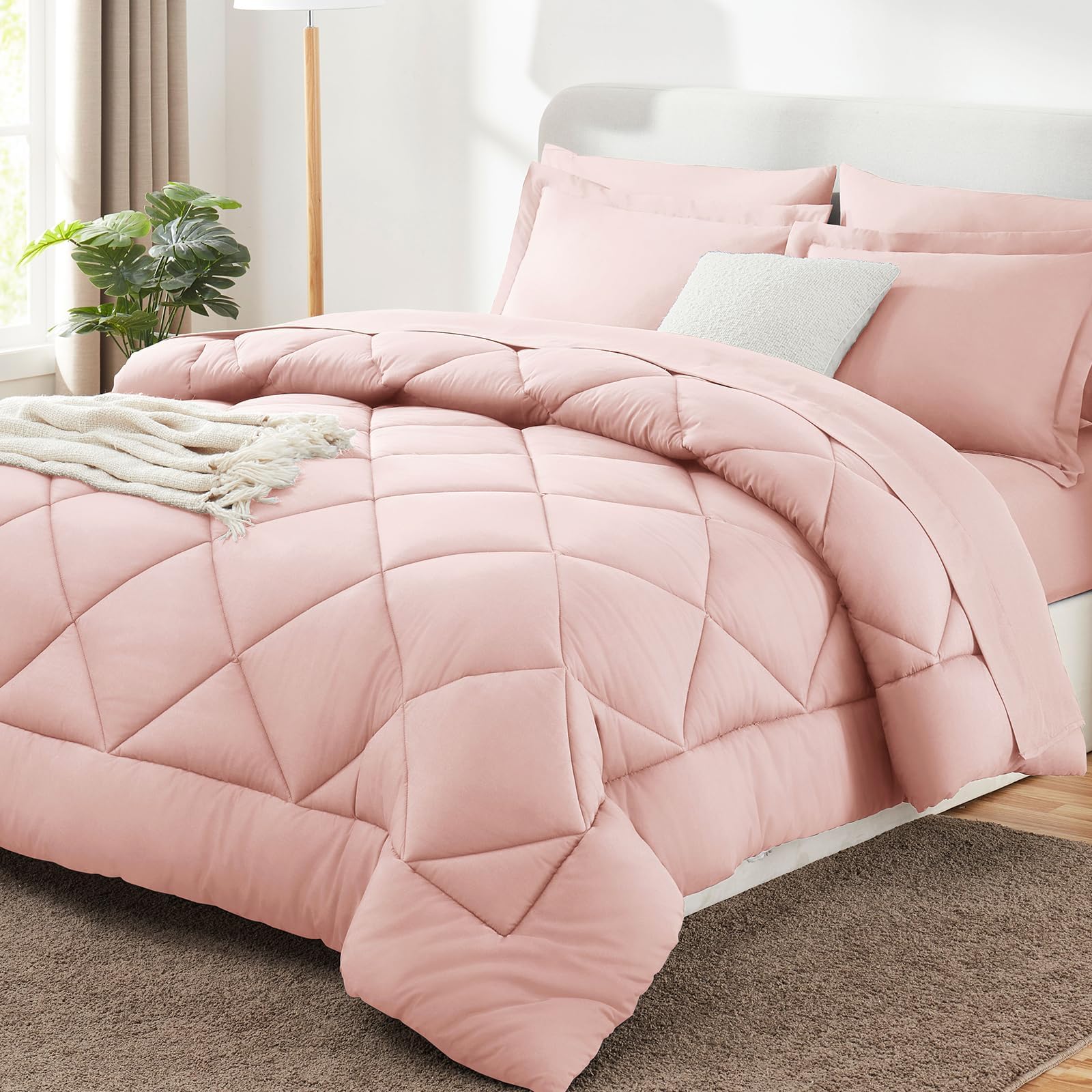 CozyLux Twin Comforter Set 5 Pieces Bed in a Bag - All Season Pink Bedding Set With Comforter, Pillow Shams, Flat Sheet, Fitted Sheet and Pillowcases