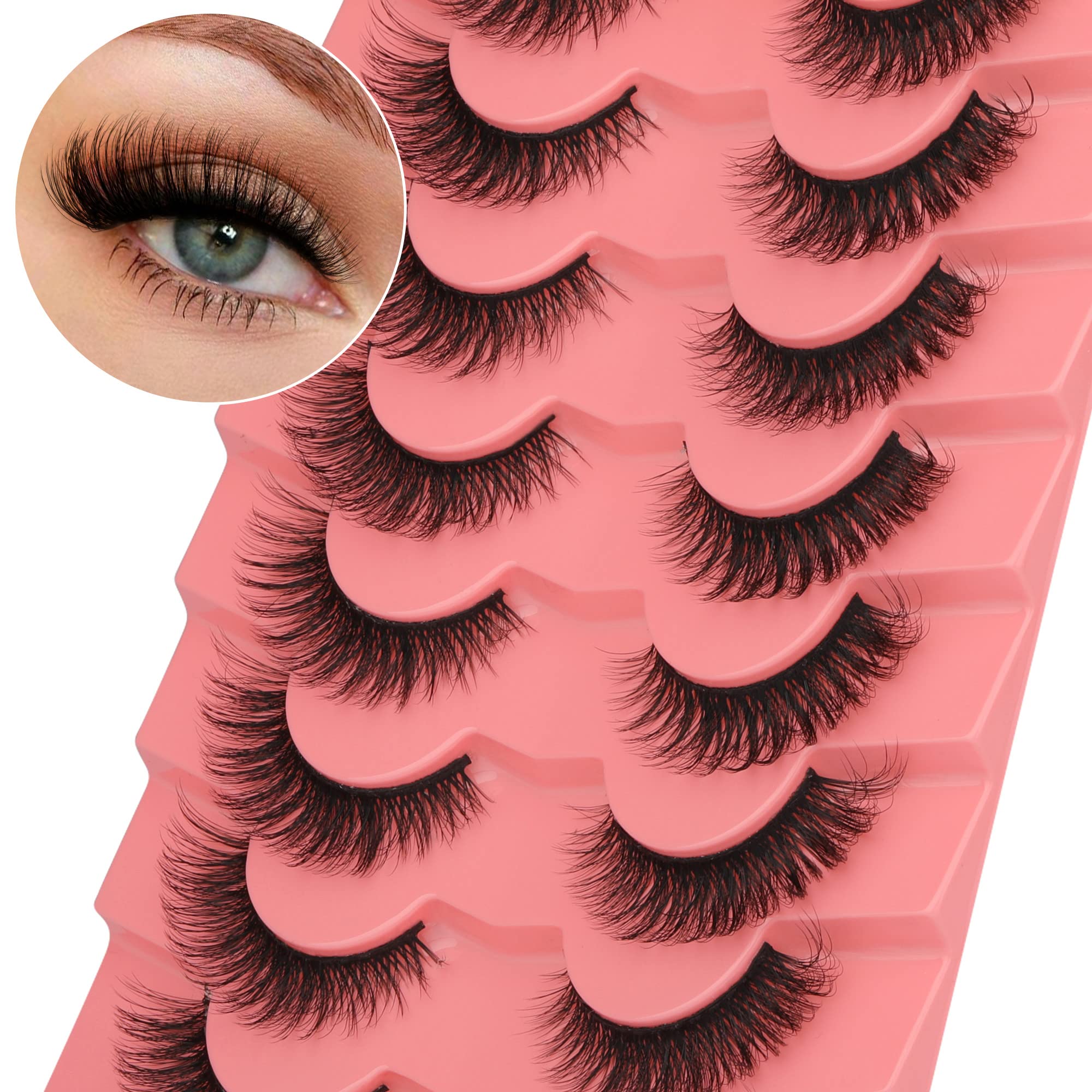 Künstliche Wimpern, natürliche Nerzwimpern, 15 mm, weich, gelockt, 5D, flatterndes Volumen, Katzenauge, 8 Paar Yawamica
