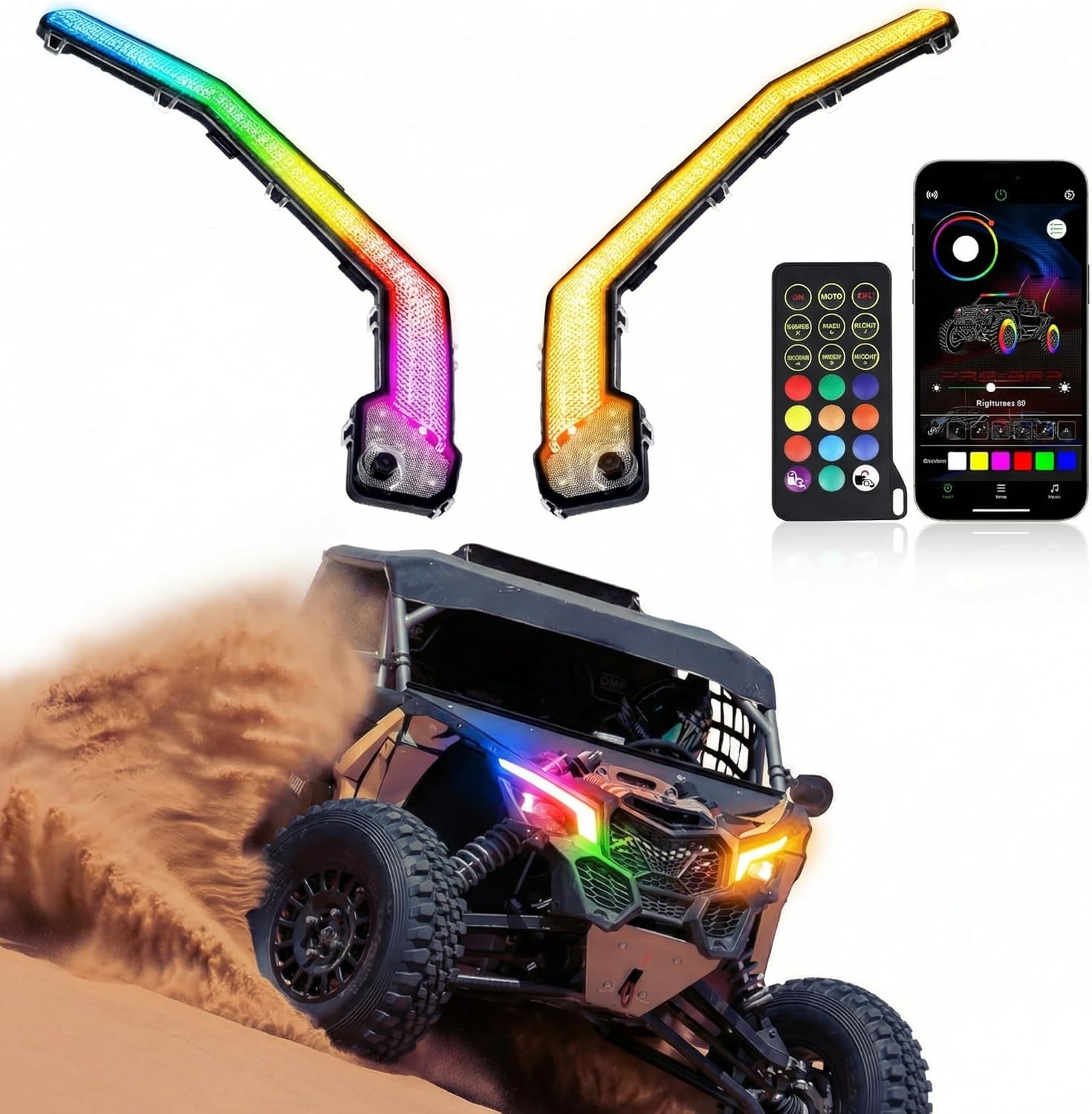 Tavaray RGB X3 Fang Lights, APP & Remote Control Multicolor LED with Music Sync, Street Legal Front Signature Accents Light Compatible with Can Am Maverick X3 XDS XRS Max Turbo 2017-2024