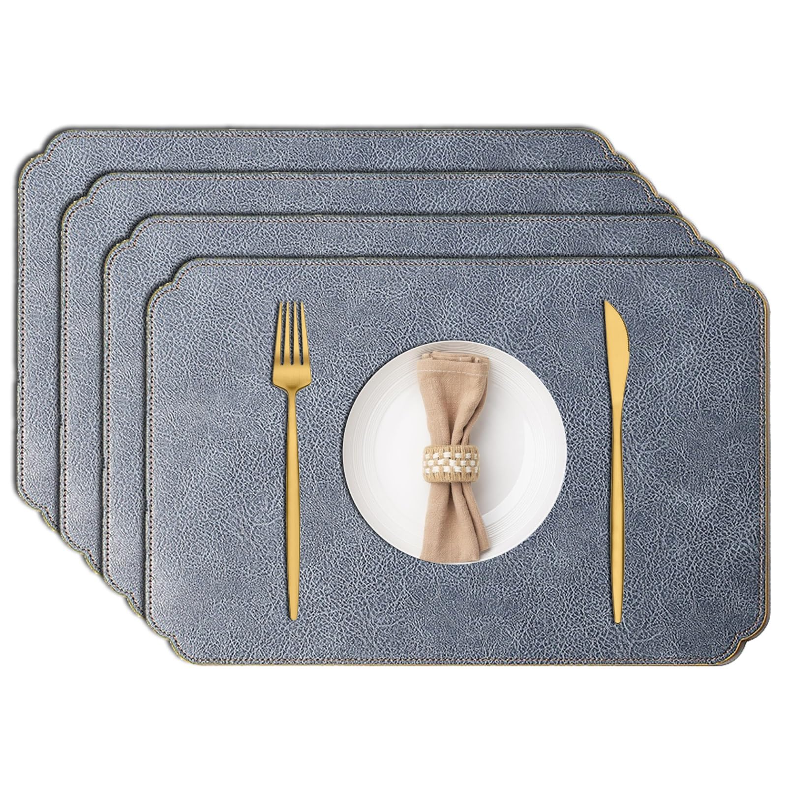 Set di 4/6 tovagliette in pelle PU, resistenti, impermeabili e antiscivolo, per uso interno ed esterno(Ruyi blue,Set of 4)