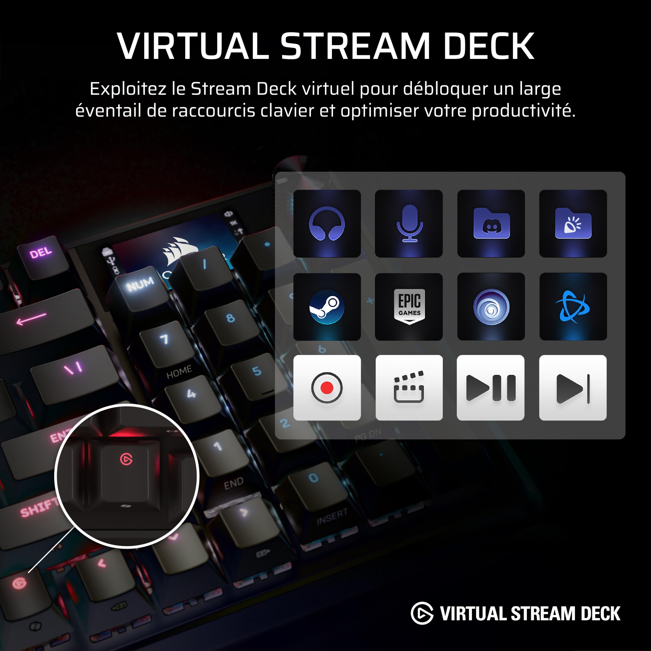 Corsair Vanguard 96 sans Fil Hall Effect Clavier de Jeu (AZERTY FR) – Noir | Magnétique Mécanique, 96%, MLX Plasma Commutateurs, Interrogation 8 000 Hz, Rapid Trigger, Stream Deck Virtuel, SOCD Flashtap