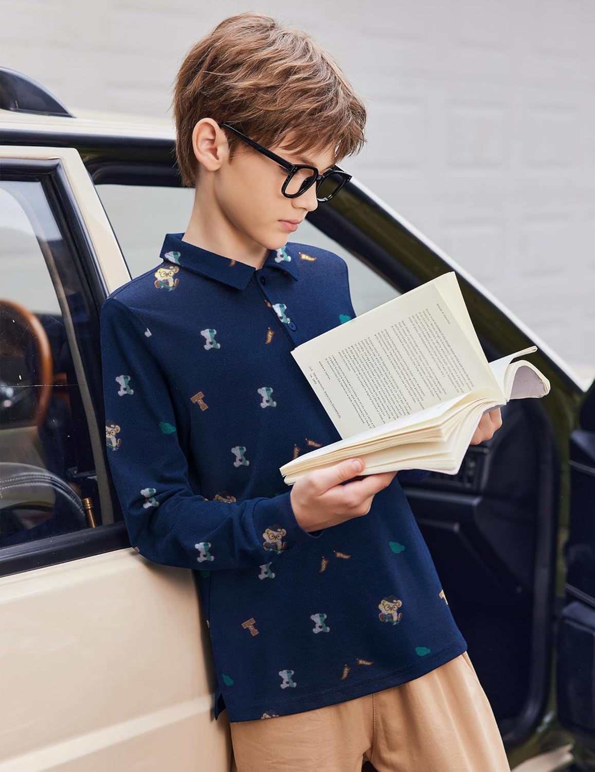 Arshiner Boys Long Sleeve Polo Shirt Performance School Uniform Pique Button Closure Shirt Size 5-12 Years - Image 8