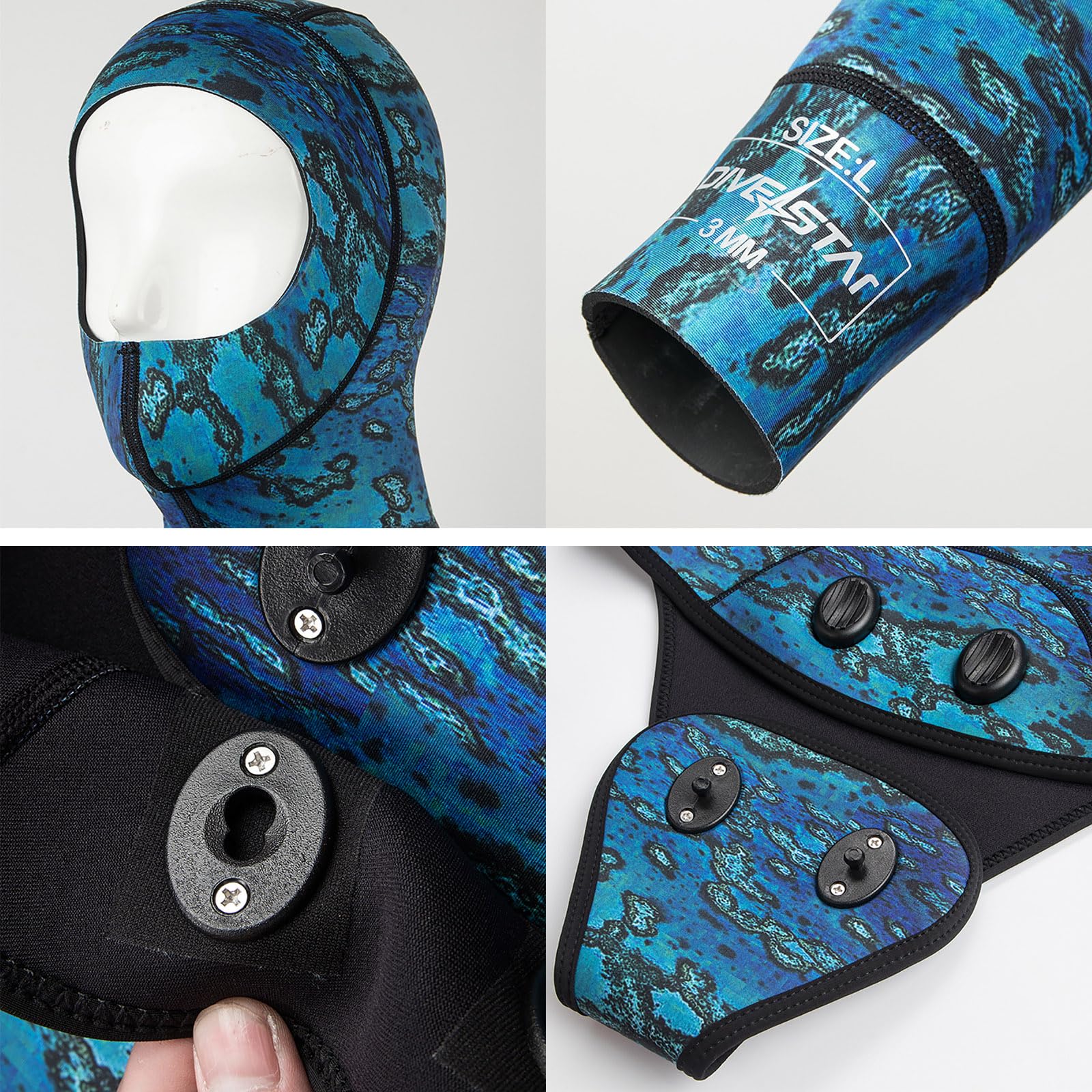 Muta da pesca subacquea in neoprene con cappuccio, 2 pezzi, mimetica, per caccia e immersioni, imbottitura sul petto, per apnea, snorkeling, nuoto in acqua fredda