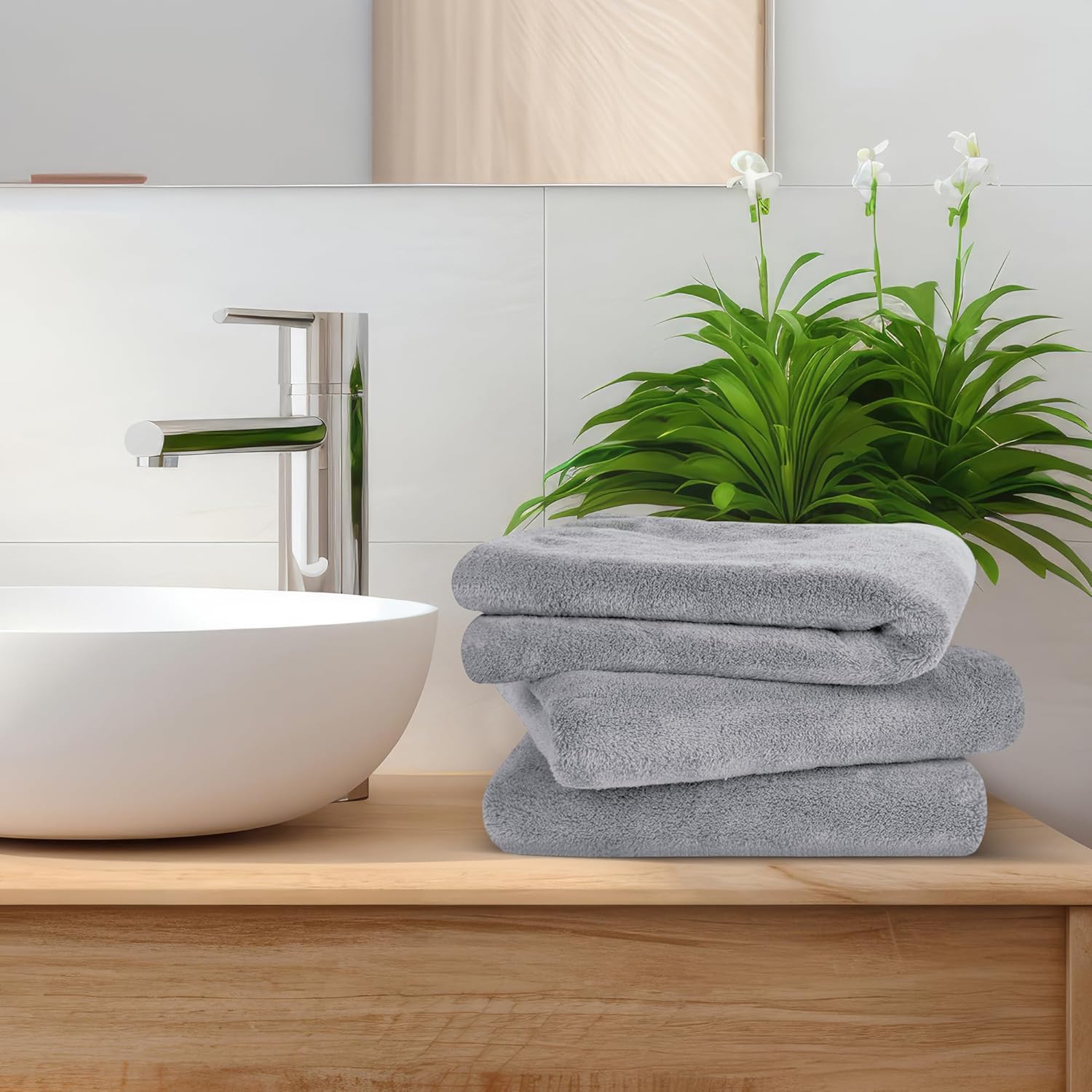 Avalon Towels Microfiber Salon Towel - Grey Hand Towels Bulk 24 Pack - Lint Free Fleece Microfiber Hand Towel, Soft & Ultra-Absorbent Ideal for Facial Spa & Gym Work Out 16"x26" (Not Bleach Proof)
