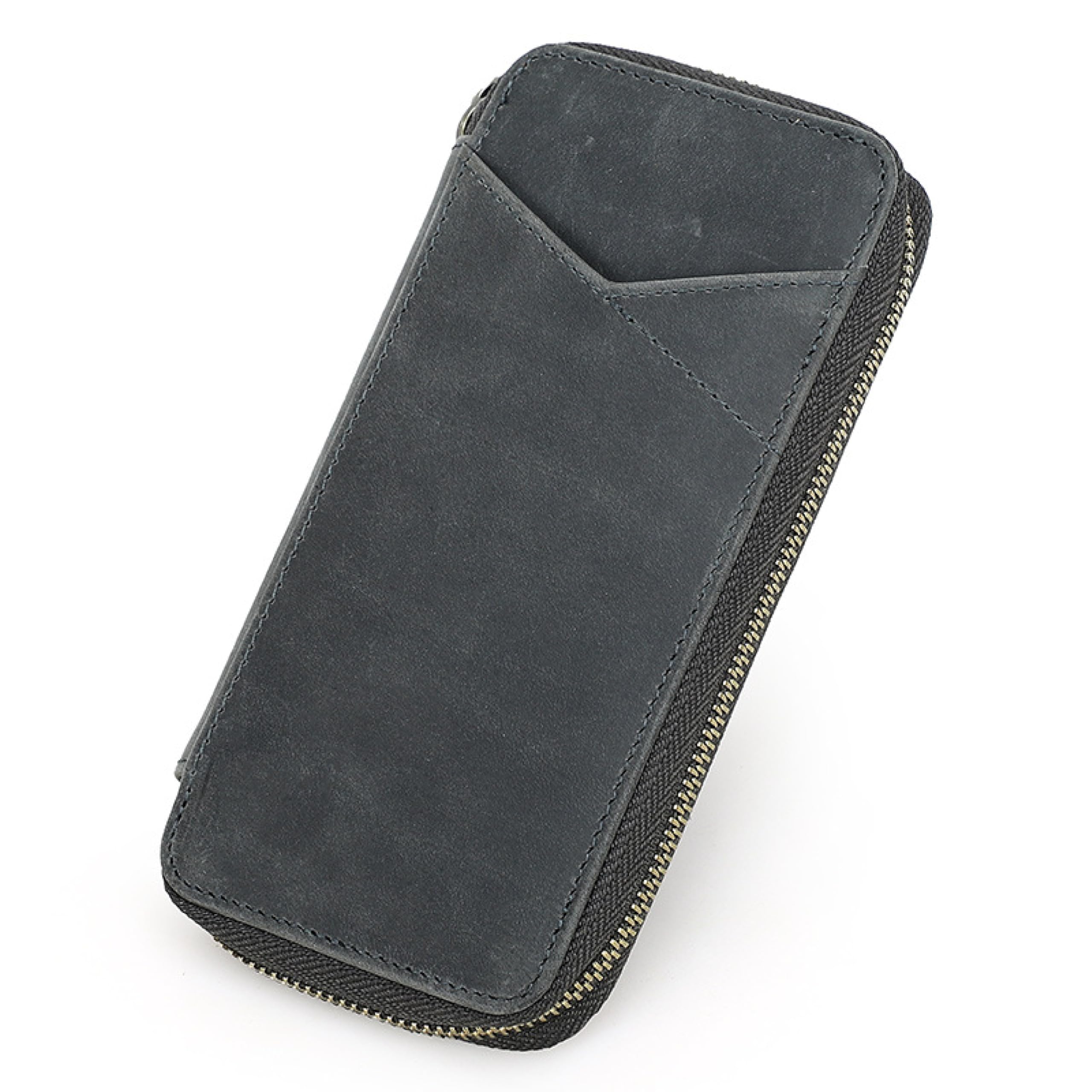 CataPurus Top Grain Genuine Leather 4 Fountain Pen/Pencil Case Pouch, Handmade Minimalist Design, Zipper Closure with Multi-Function & Slots, Gift Choice for Man/Woman/Office, Matte Grey, 4 Slots — image 1