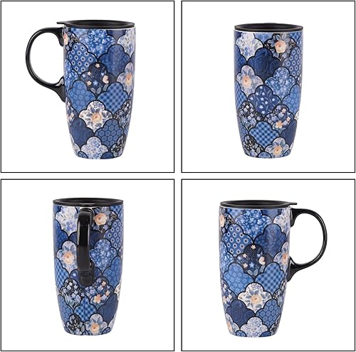 Miniatura 6 de DUSVALLY Taza de café de cerámica taza de café con tapa Taza de té de porcelana con mango 500ML17OZ.,Negro