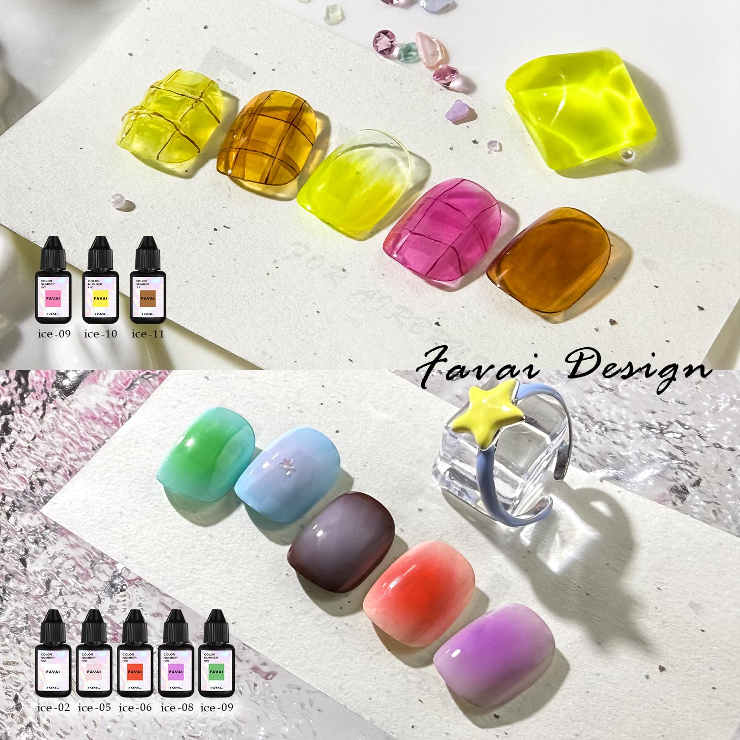 FAVAI Airbrush Gel Ice Collection – 12 colori smalto semi-permanente gelatina semi-trasparente effetto ghiaccio, gel UV senza TPO per baby boomer, francese ombreggiato & nail art professionale, 12 x
