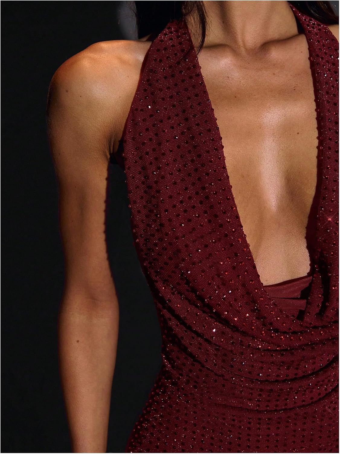 OYOANGLE Women's Rhinestone Sequin Sparkly Cocktail Party Mini Dress Sleeveless Halter Ruched Glitter Club Wear Outfits - Image 6