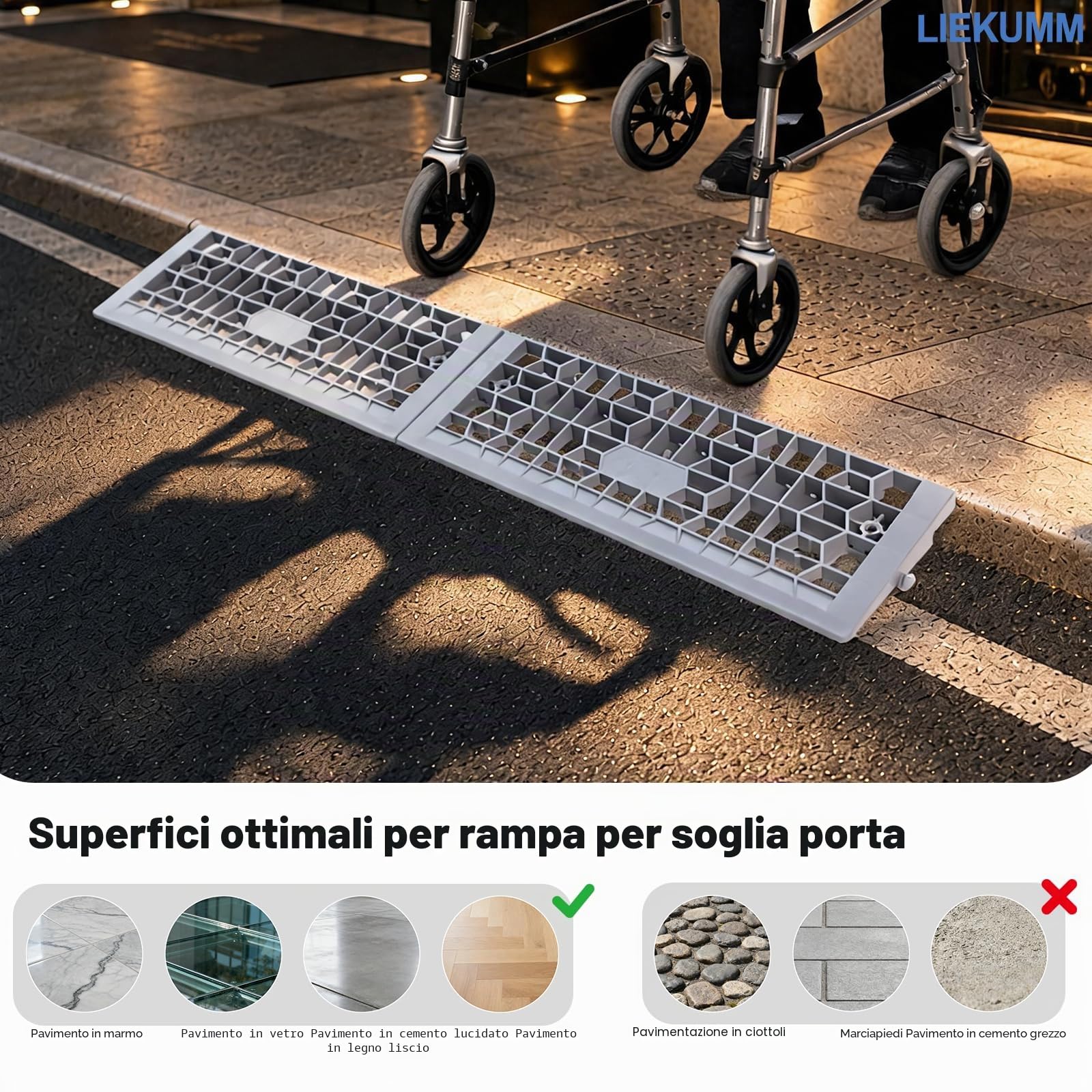 LIEKUMM Rampa per Sedia a Rotelle, Altezza 2,5 cm, Rampa per Disabili Capacità 1400 kg, Rimovibile per Soglia