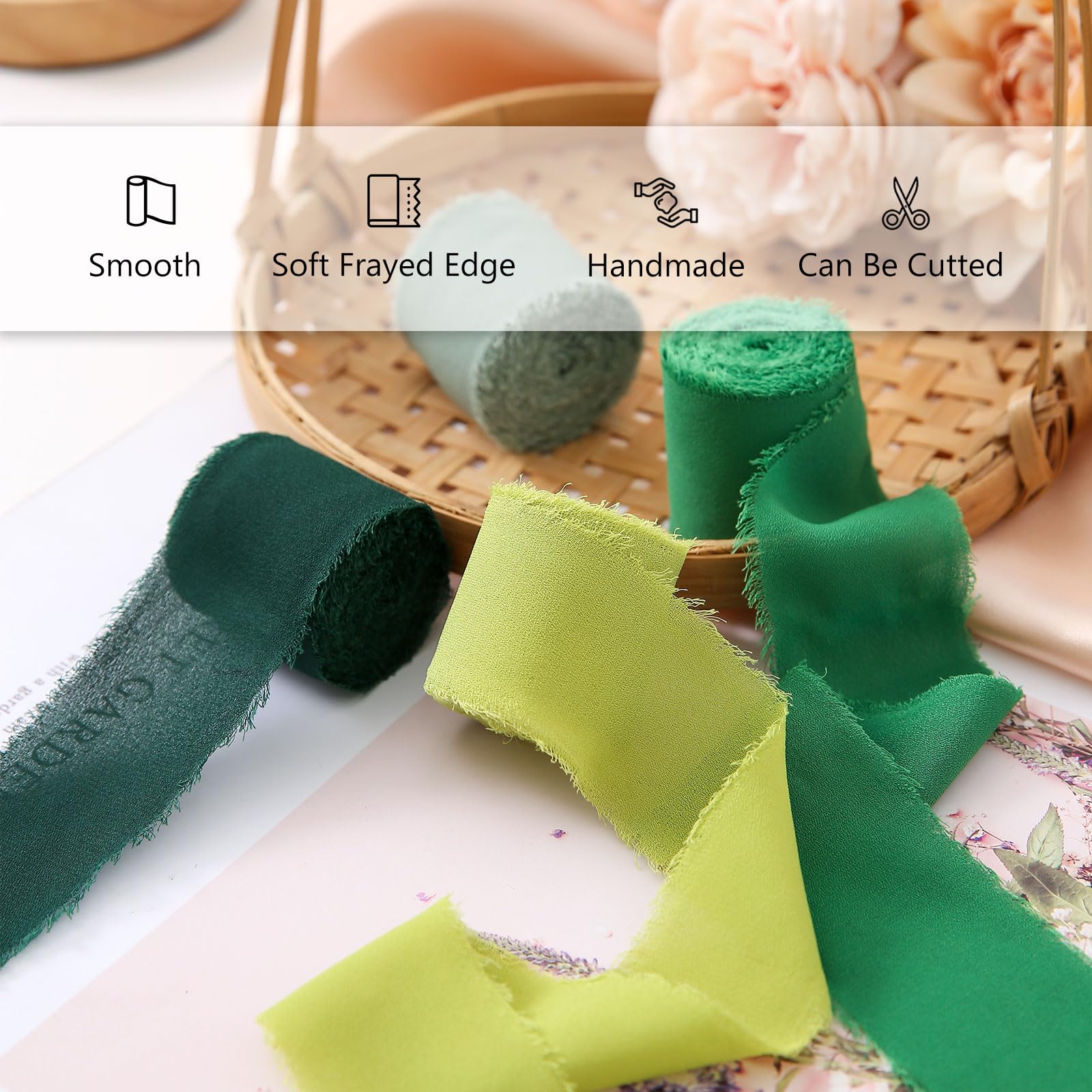 Pretty Jolly Green Chiffon Ribbon for Gift Wrapping 1 1/2 Inch 20Yd Wedding Car Ribbons Handmade Fringe Silk Ribbon for Cake Flower Bouquet Wedding Invitations DIY Crafts and Hair Bow - Image 3