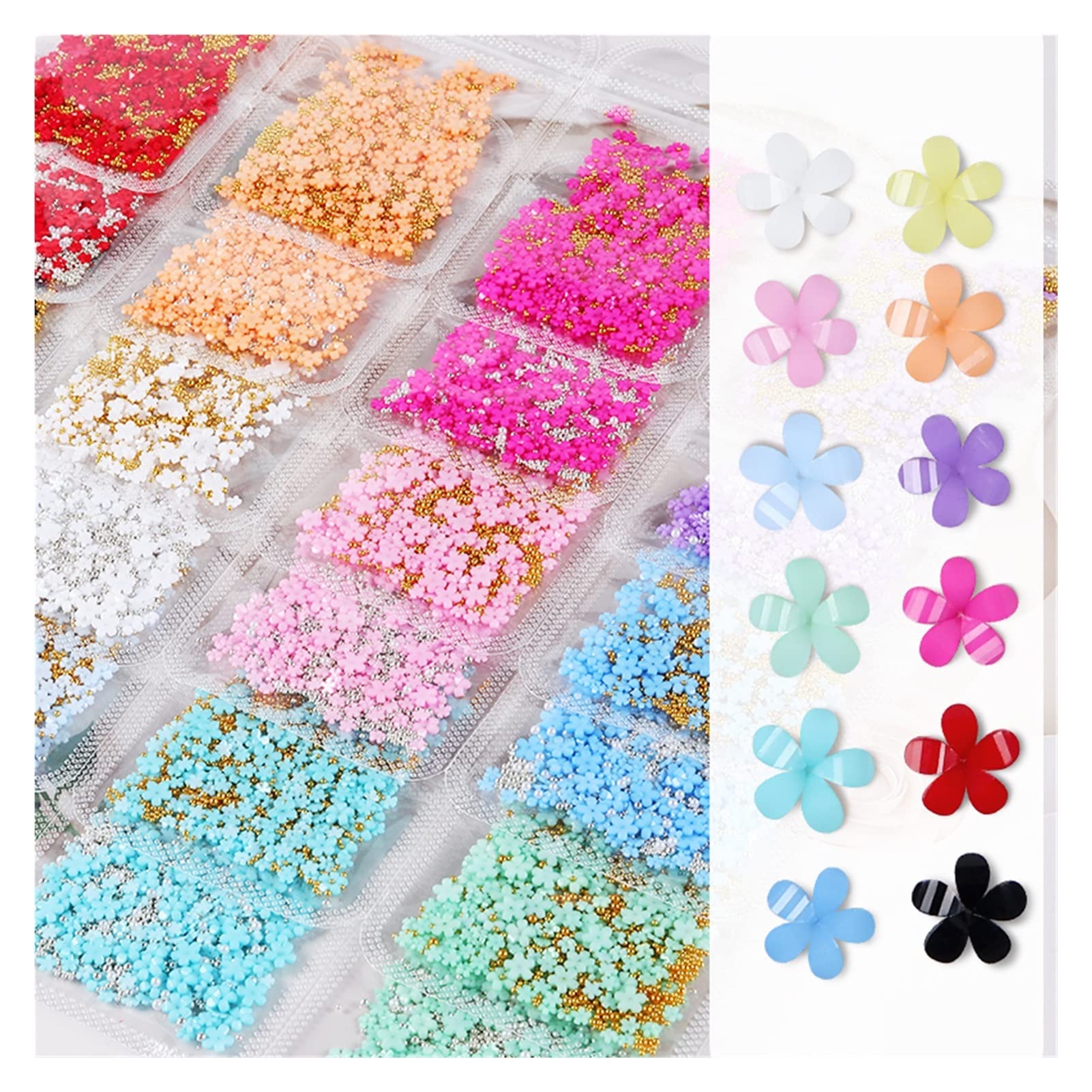 24 Beutel 3d Acrylnagel -Kit Blumencharm Dekoration 5 Blütenblätter Harz kleine Blüten gemischte Stahlkugeln DIY Nagelversorgungszubehör wanglan
