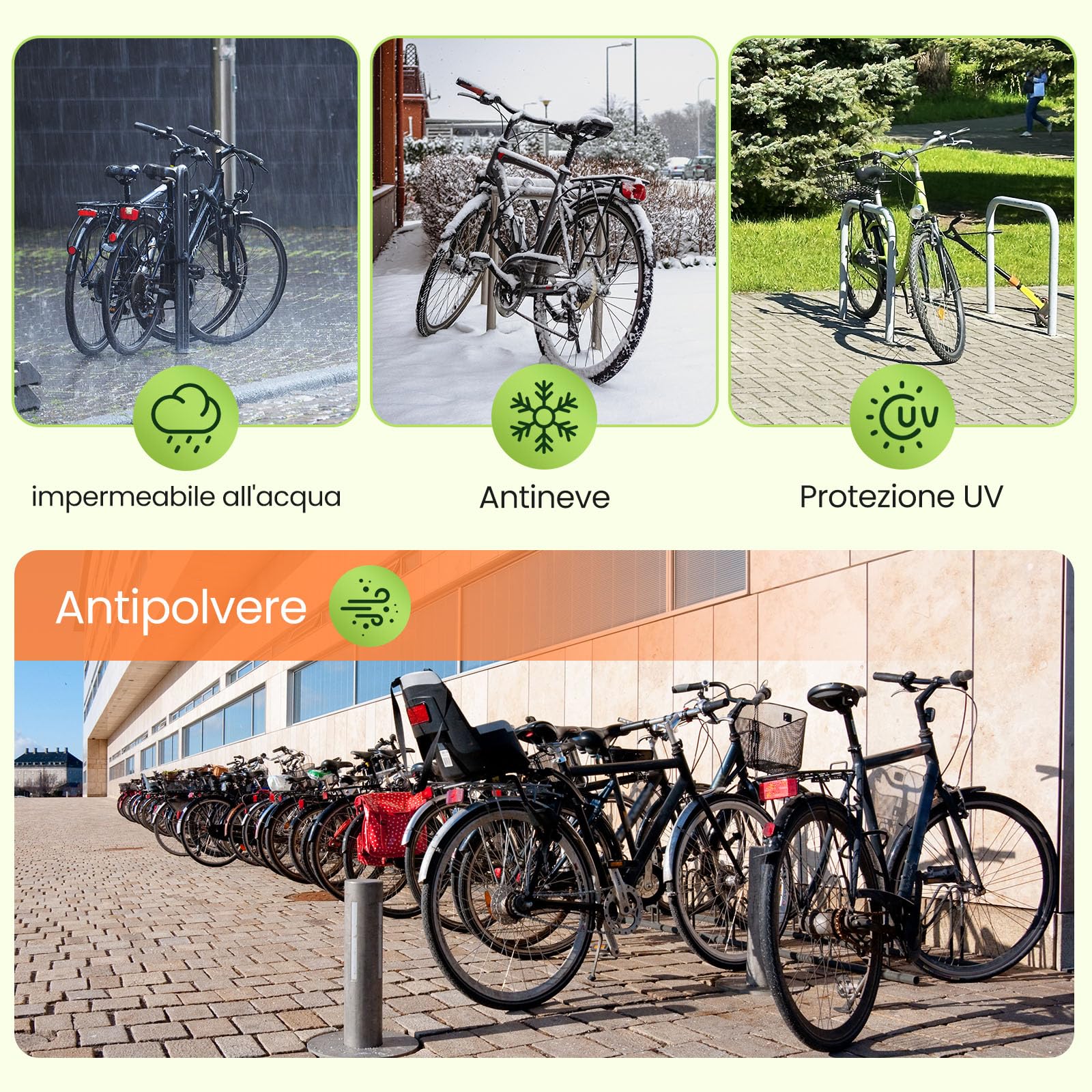 IPSXP Custodia Bici,Telo Copribici con Lock HoleBorsa di stoccaggio，Impermeabile Anti UV Antipolveri per Esterni(L 208 x H 112 x W 110cm)，può Coprire 3 Custodia Bici con Sacchetto per Il Trasporto.