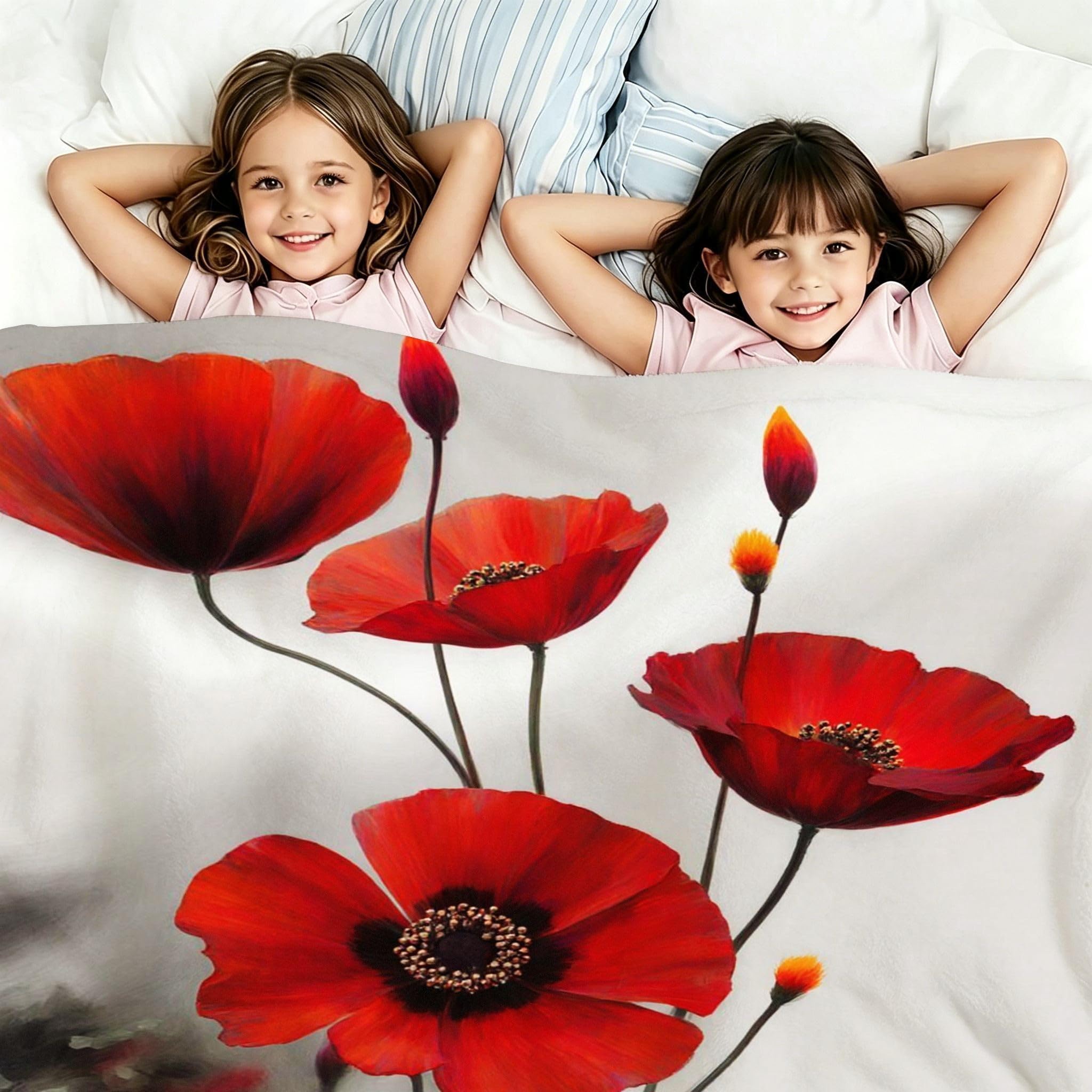 Manta Franela Sherpa 3D Amapola Roja 240x260cm para Cama 180-A324