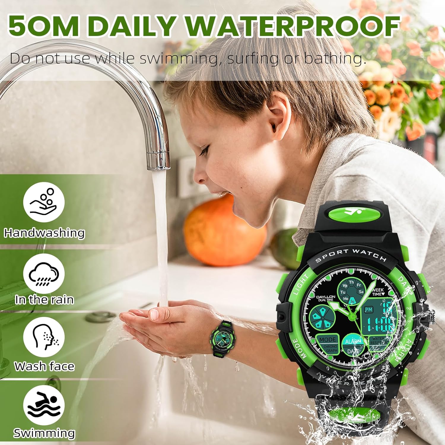 Dayllon Boys Watch,Kids Watch for 5-15 Year Old Boys,Digital Sport Outdoor Multi Function Waterproof with LED Alarm Calendar Analog Watch for Kids Gifts
