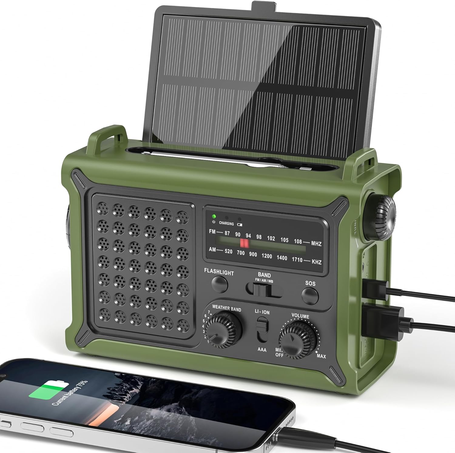 Solar Radio Emergency Hand Crank 12000mAh with Clear Signal