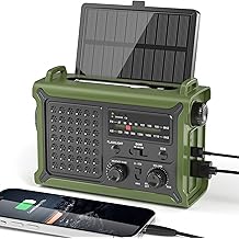 Solar Radio Emergency Hand Crank 12000mAh with Clear Signal, AM FM NOAA Weather Radio Battery Operated with 2-Mode LED Flashlight Cell Phone Charger Dual Outputs SOS