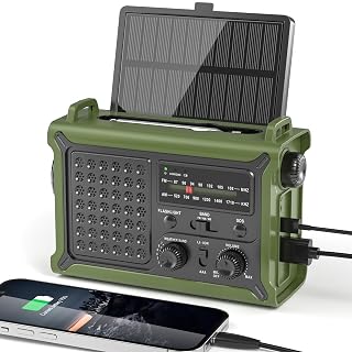 Solar Radio Emergency Hand Crank 12000mAh with Clear Signal, AM FM NOAA Weather Radio Battery Operated with 2-Mode LED Flashlight Cell Phone Charger Dual Outputs SOS - Amazon product rated Grade A