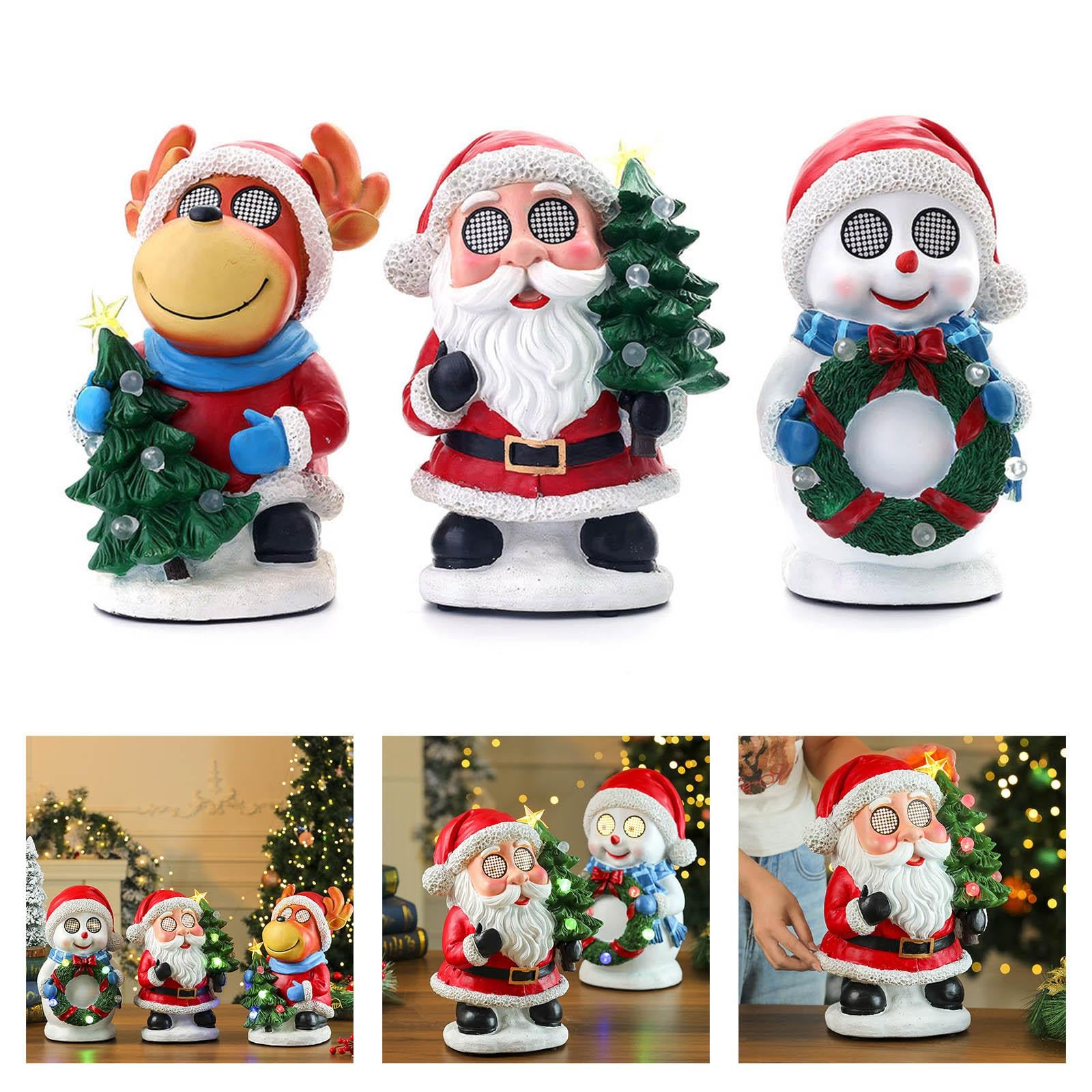 Figura decorativa de resina con luz LED para mantel, decoración de mesa, decoración de mesa con música de Navidad brillante, figura de resina musical con luz LED para repisas