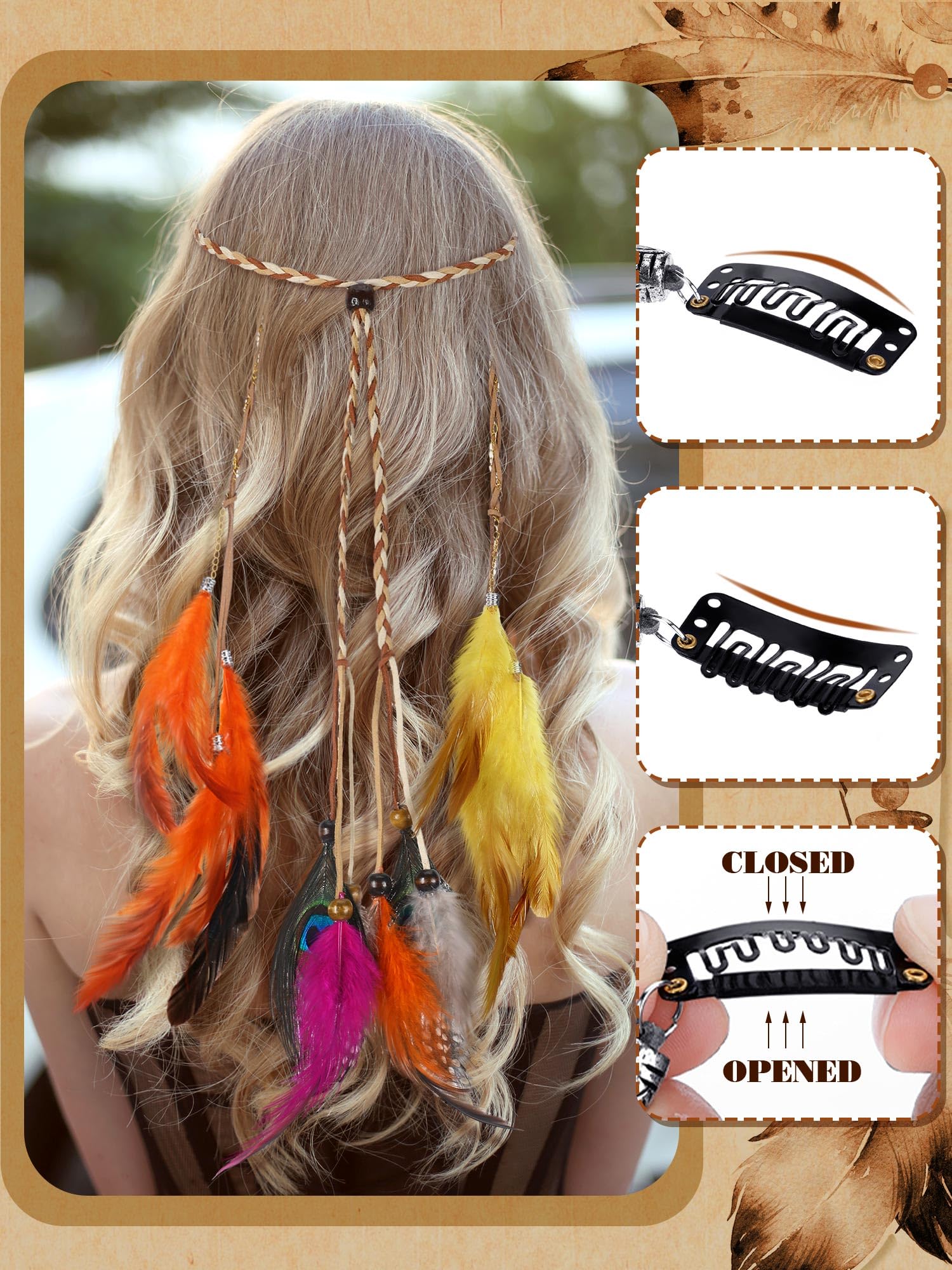 Amazon.com : 6 Pcs Feather Headband Feather Hair Clip Set  display picture 2